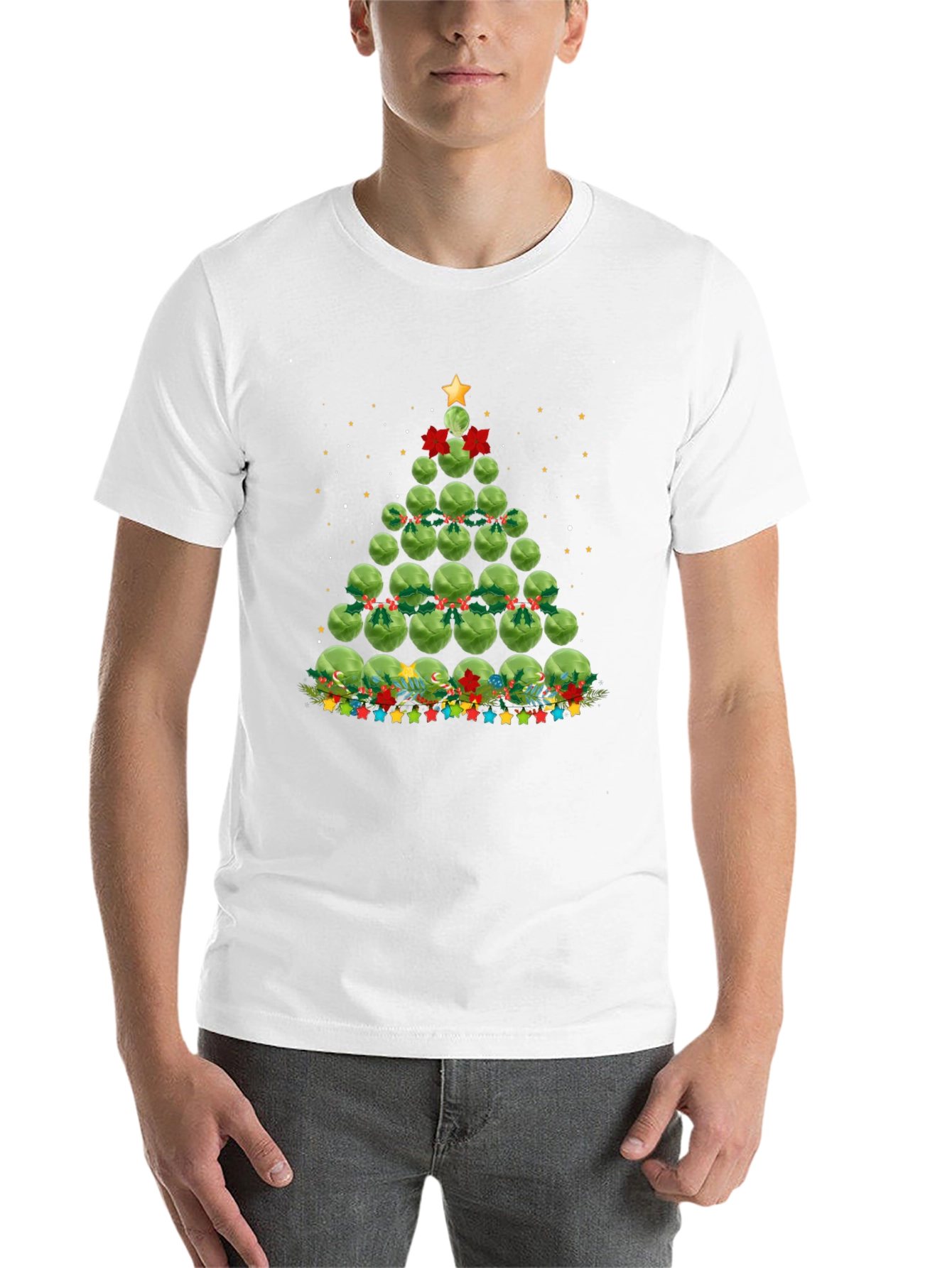 Black Brussels Sprouts Christmas Tree Holiday T-Shirt view 14