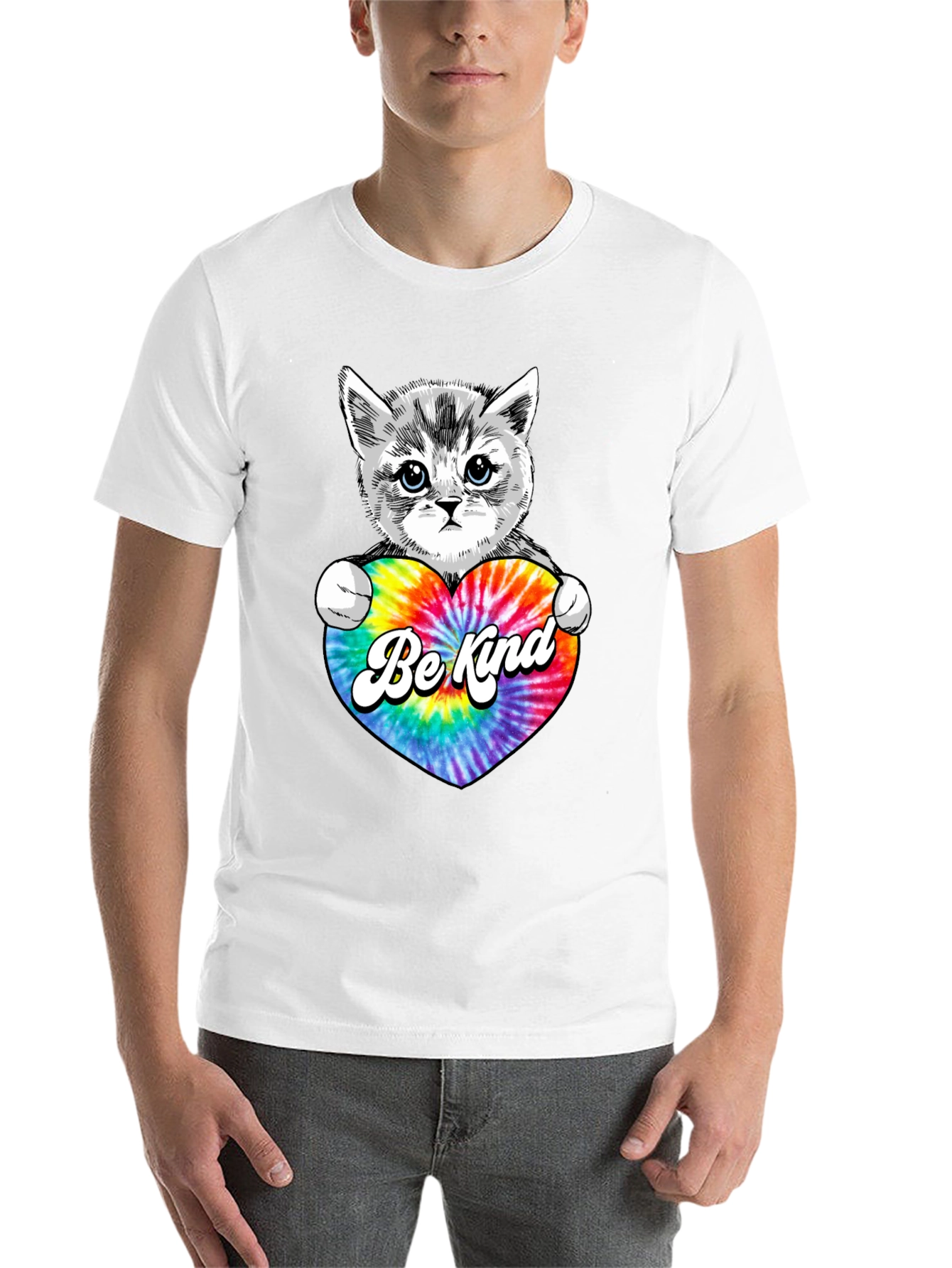 Black Cute Kitten 'Be Kind' Tie-Dye Heart T-Shirt view 14