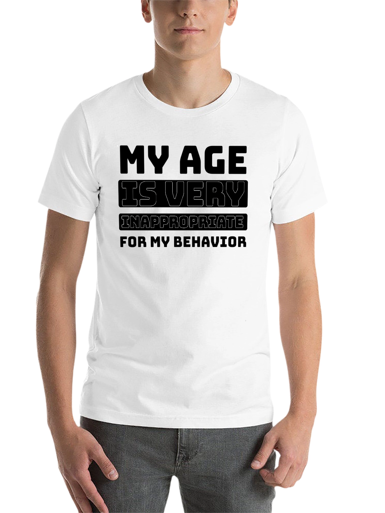Black Funny "My Age is Very Inappropriate" Graphic T-Shirt view 14
