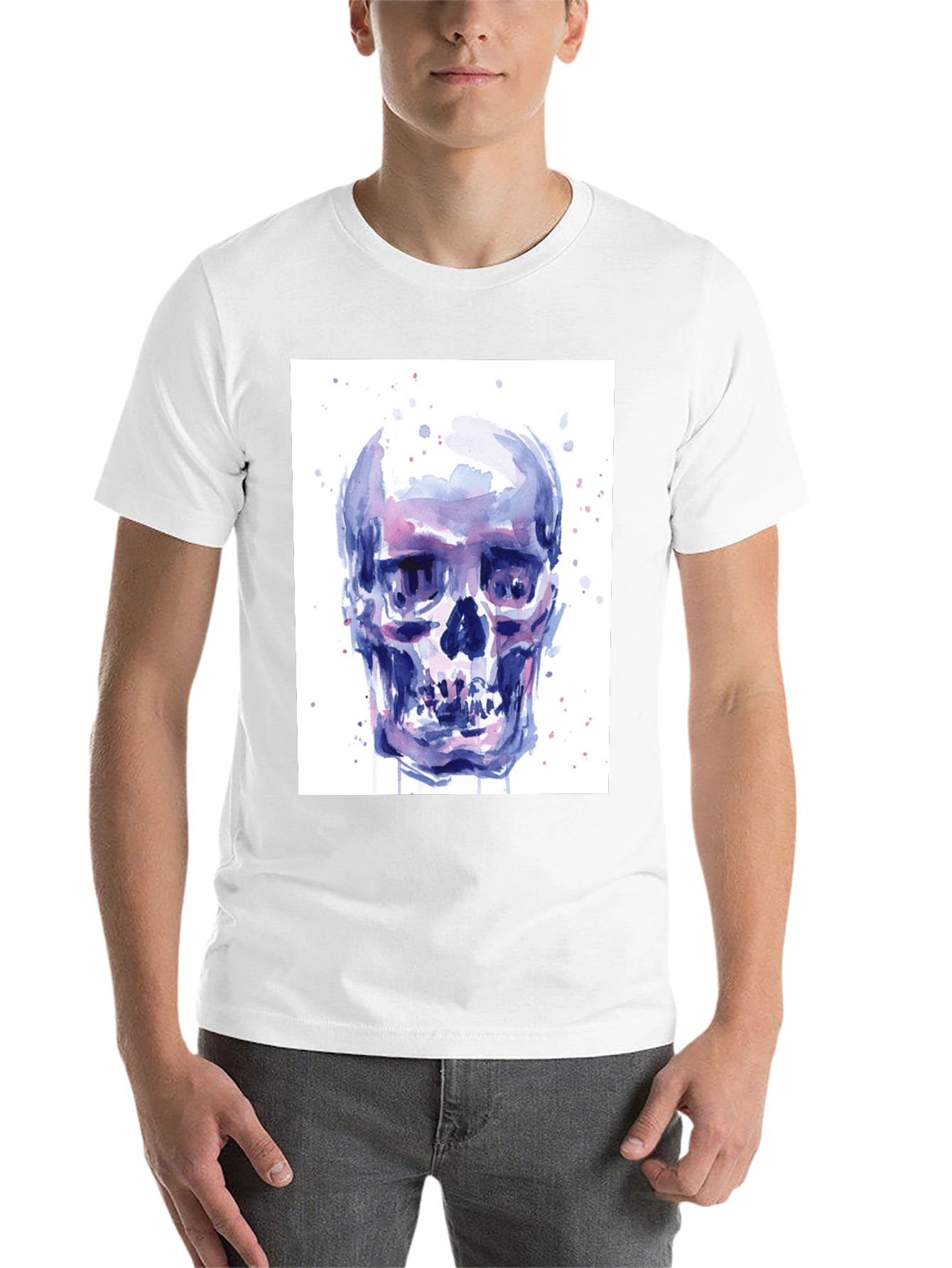Black Watercolor Skull Graphic Tee - Artistic Print view 14