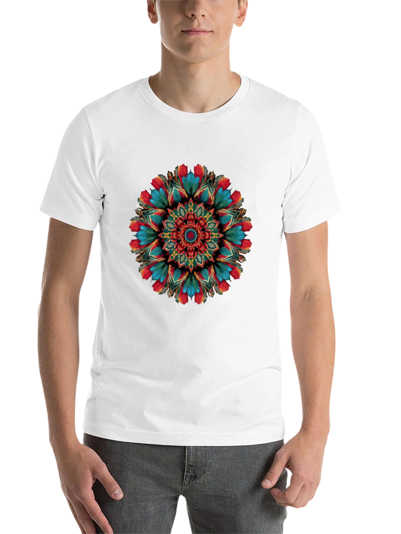 Black Vibrant Mandala Graphic Print Black T-Shirt view 14
