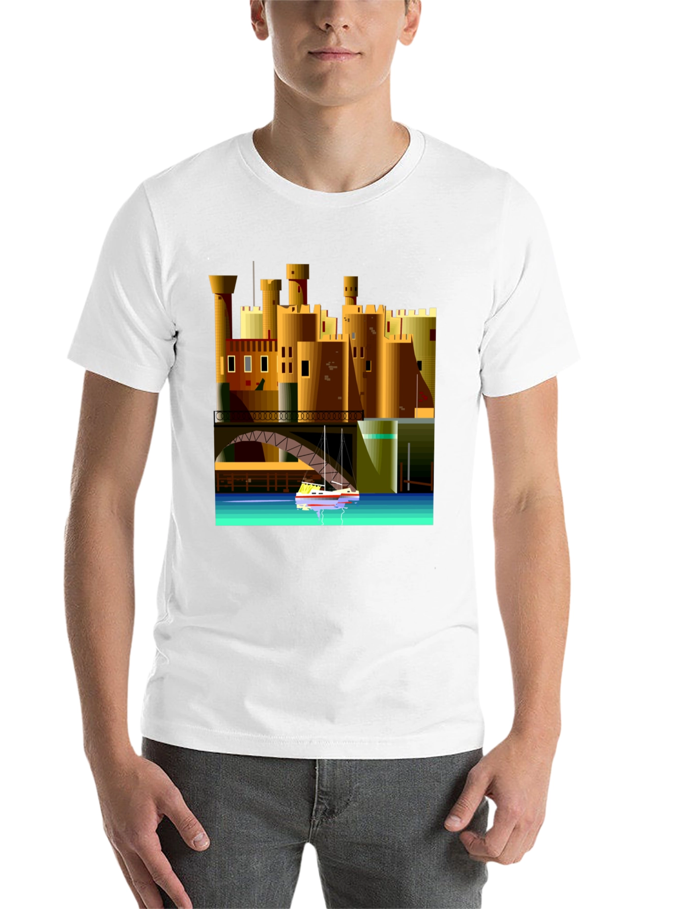Black Cityscape Boat T-Shirt - Unique Graphic Tee view 14