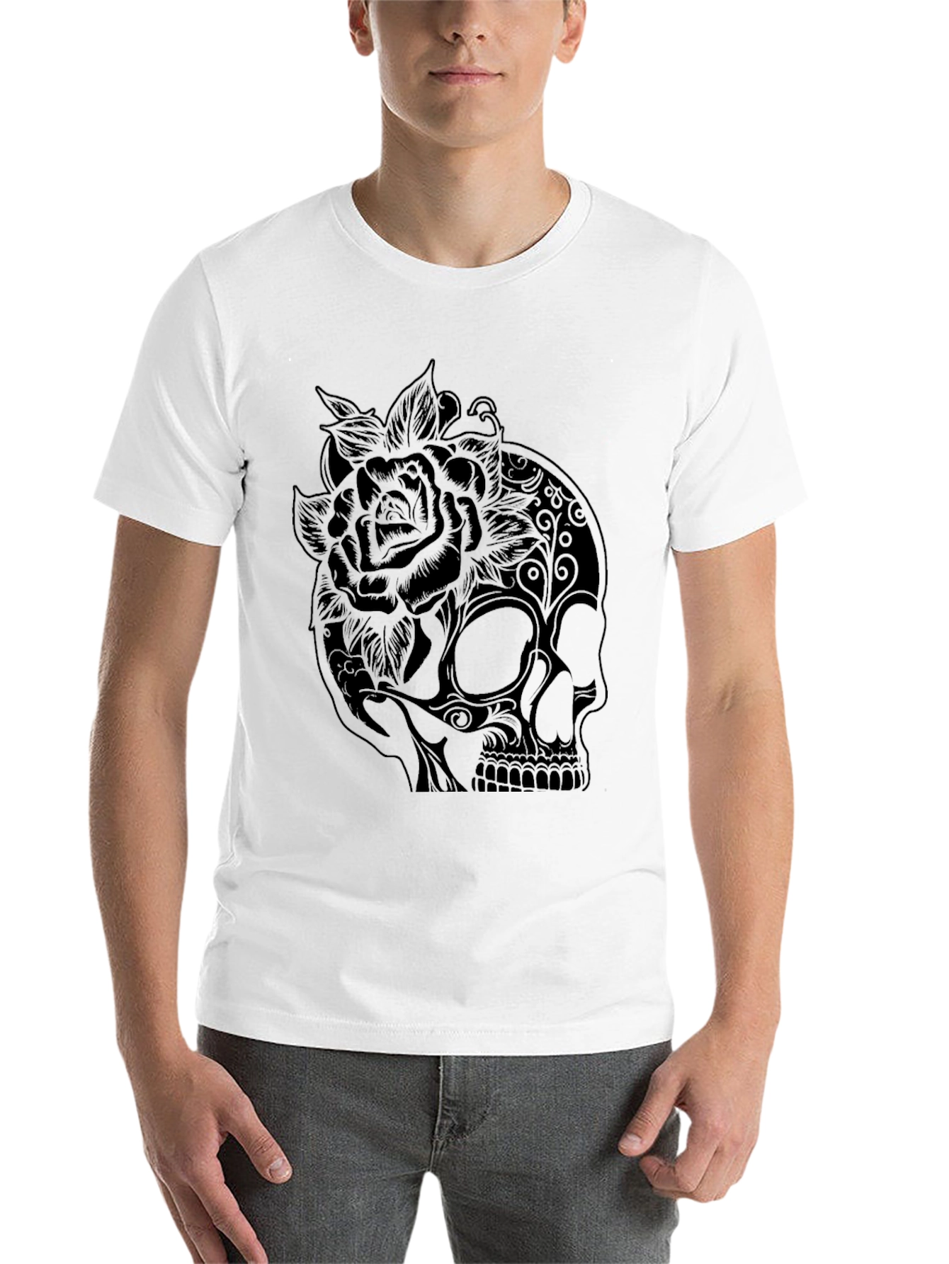 Black Skull and Rose Graphic Tee - Black view 14