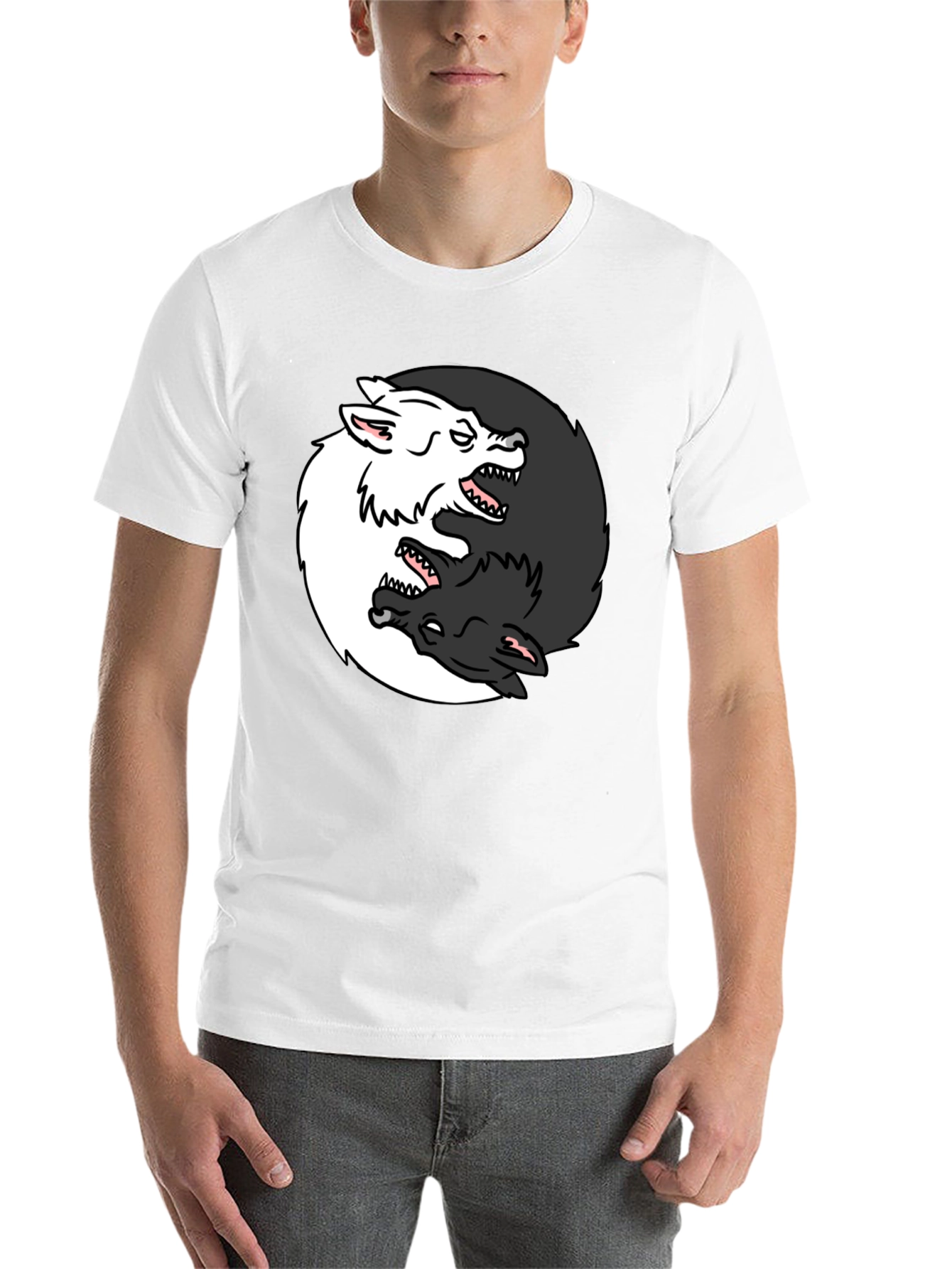 Black Yin Yang Wolves Graphic Black T-Shirt view 14