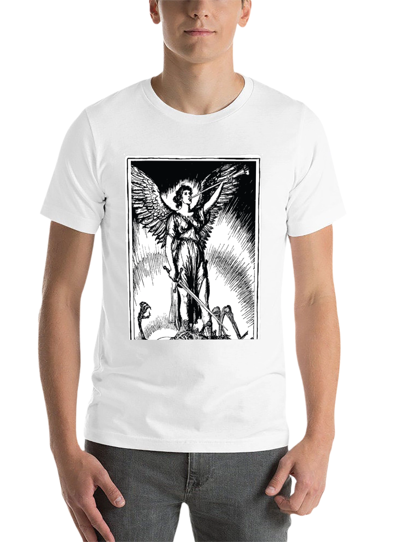 Black Angel with Sword Graphic Print Black T-Shirt view 14
