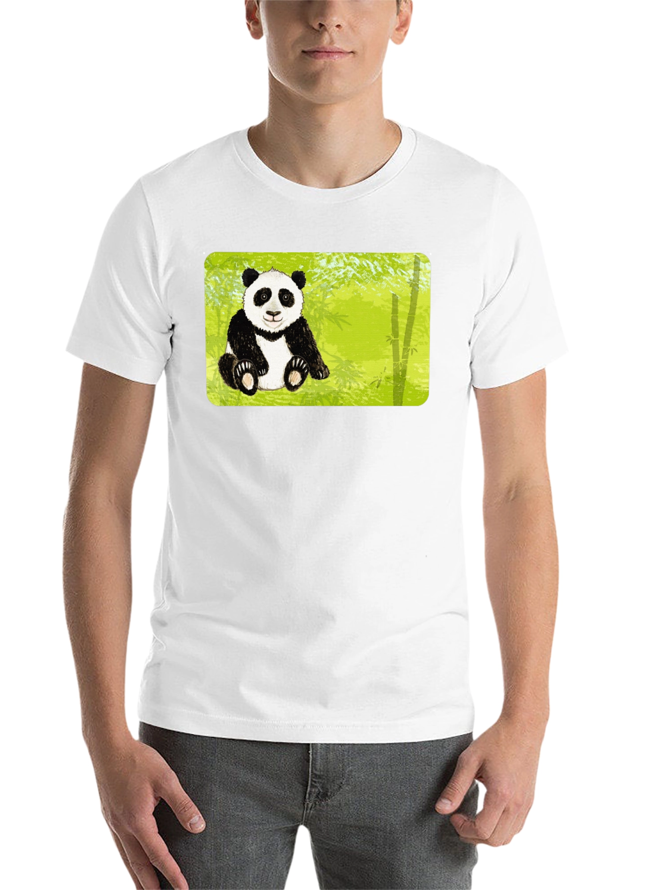 Black Cute Panda Bear Bamboo Forest Black T-Shirt view 14
