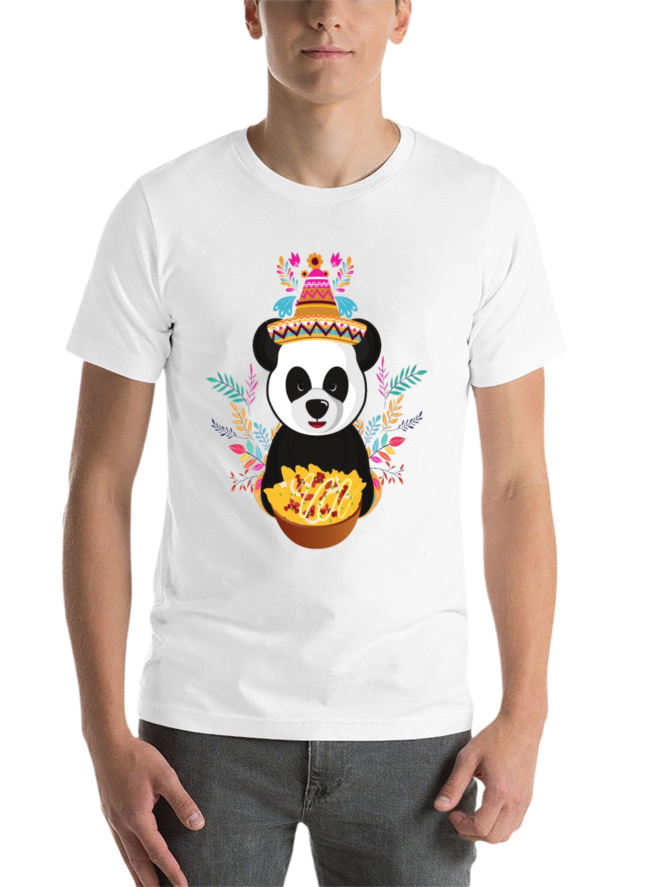 Black Panda Fiesta T-Shirt - Nachos, Sombrero, Colorful view 14