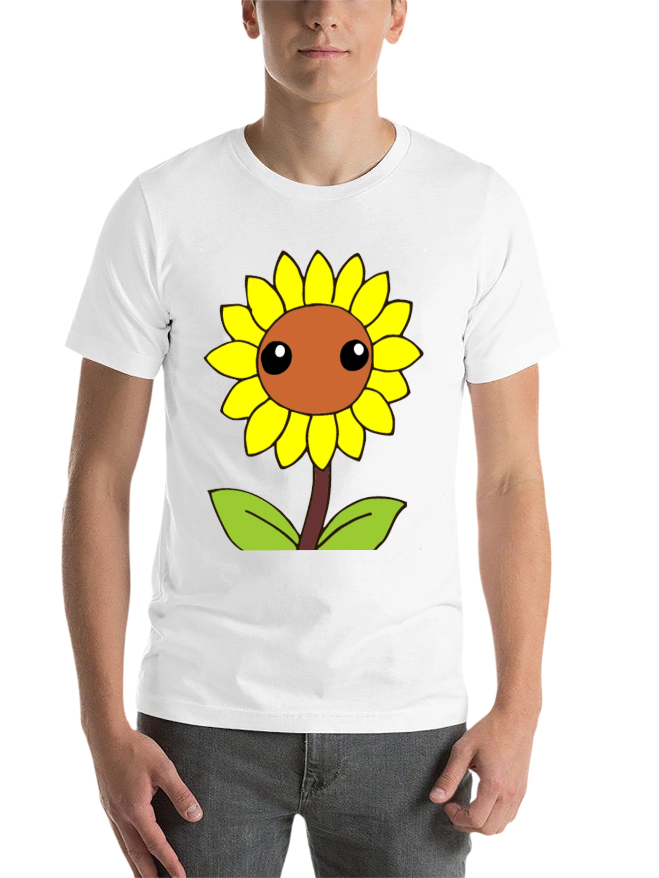 Black Cute Cartoon Sunflower Graphic Black T-Shirt view 14