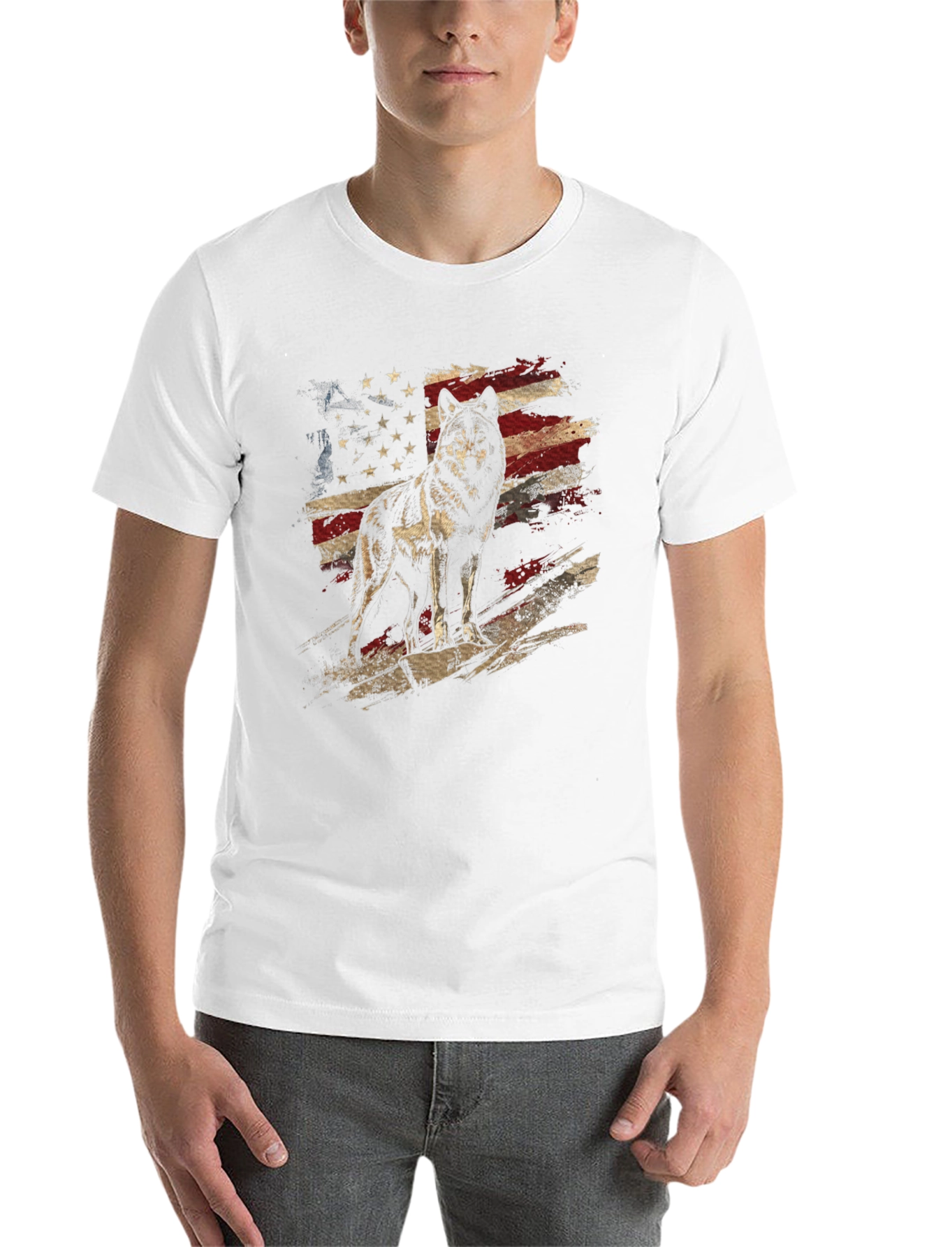 Black Wolf American Flag Graphic Tee - Patriotic Style view 14