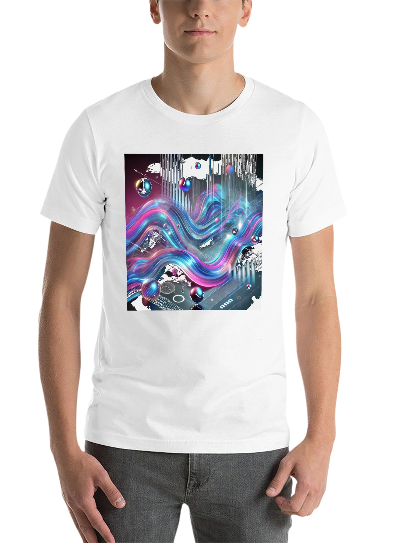 Black Vibrant Wave T-Shirt: Abstract Art Print view 14