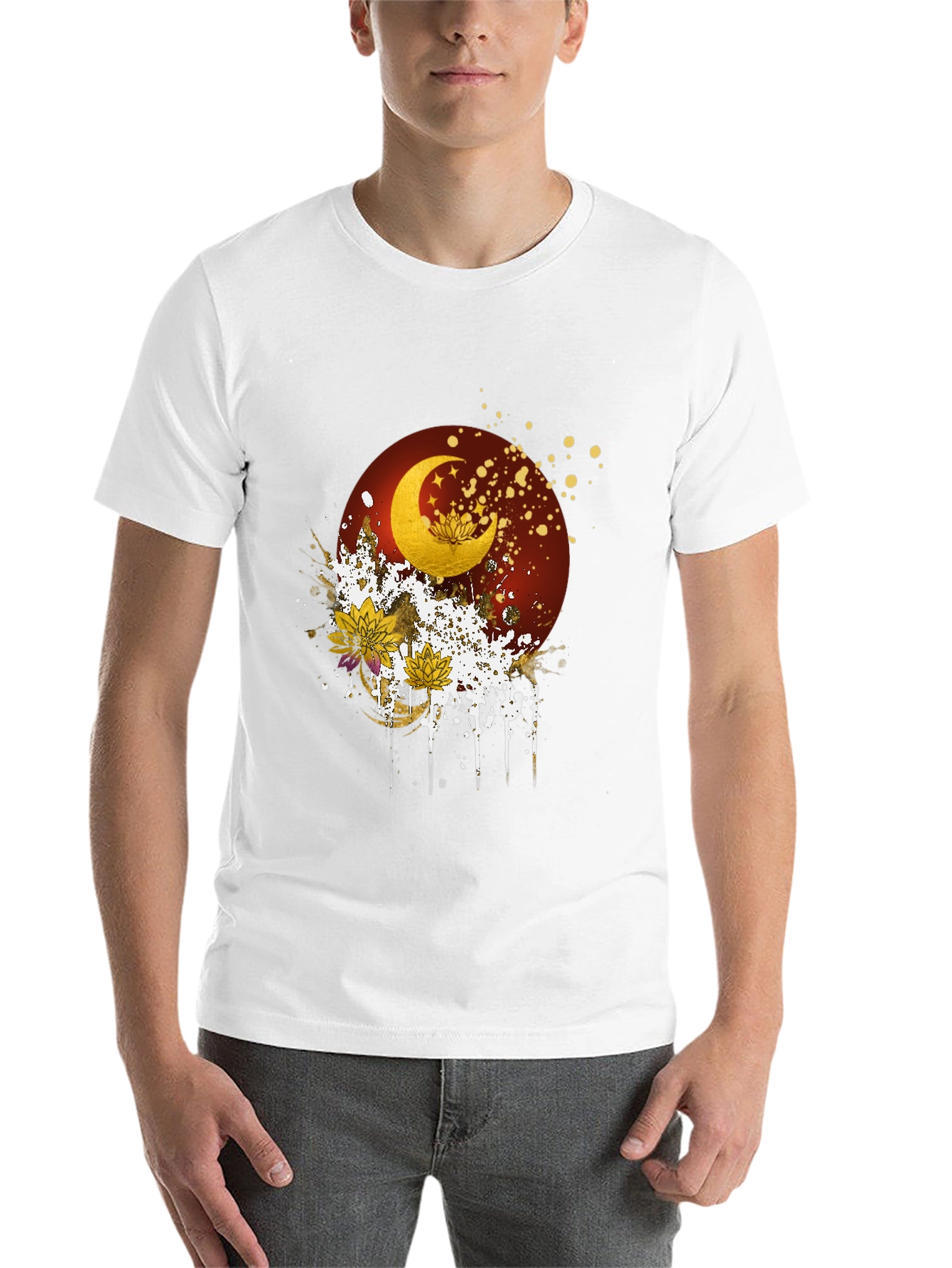 Black Celestial Moon & Lotus Graphic Tee view 14
