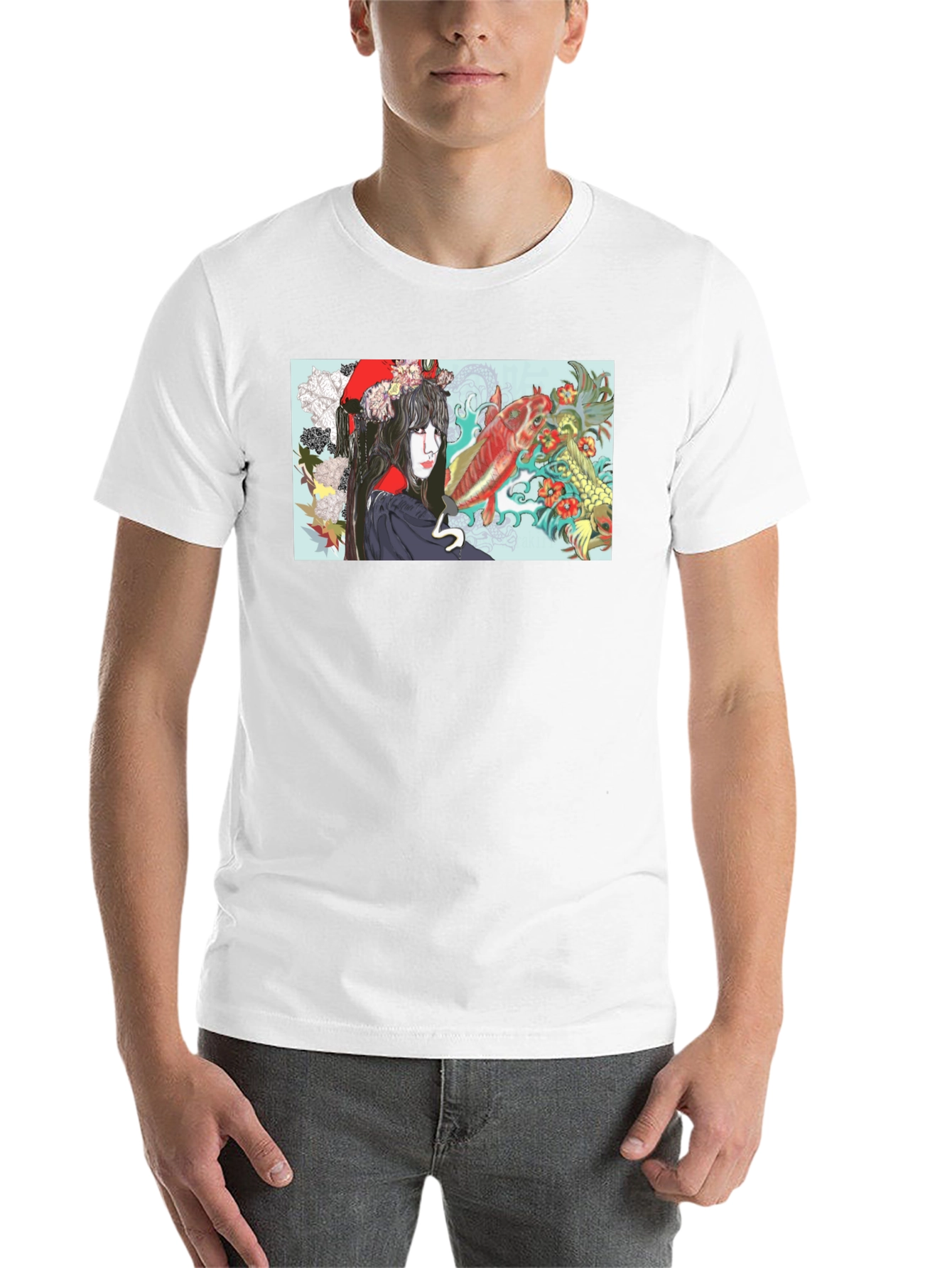 Black Koi Fish Geisha Graphic T-Shirt view 14