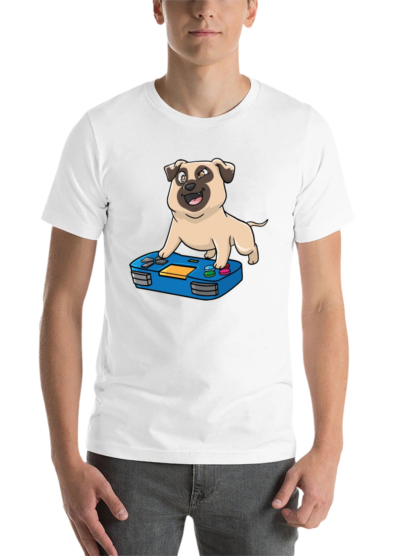 Black Gamer Pug Graphic T-Shirt - Black view 14