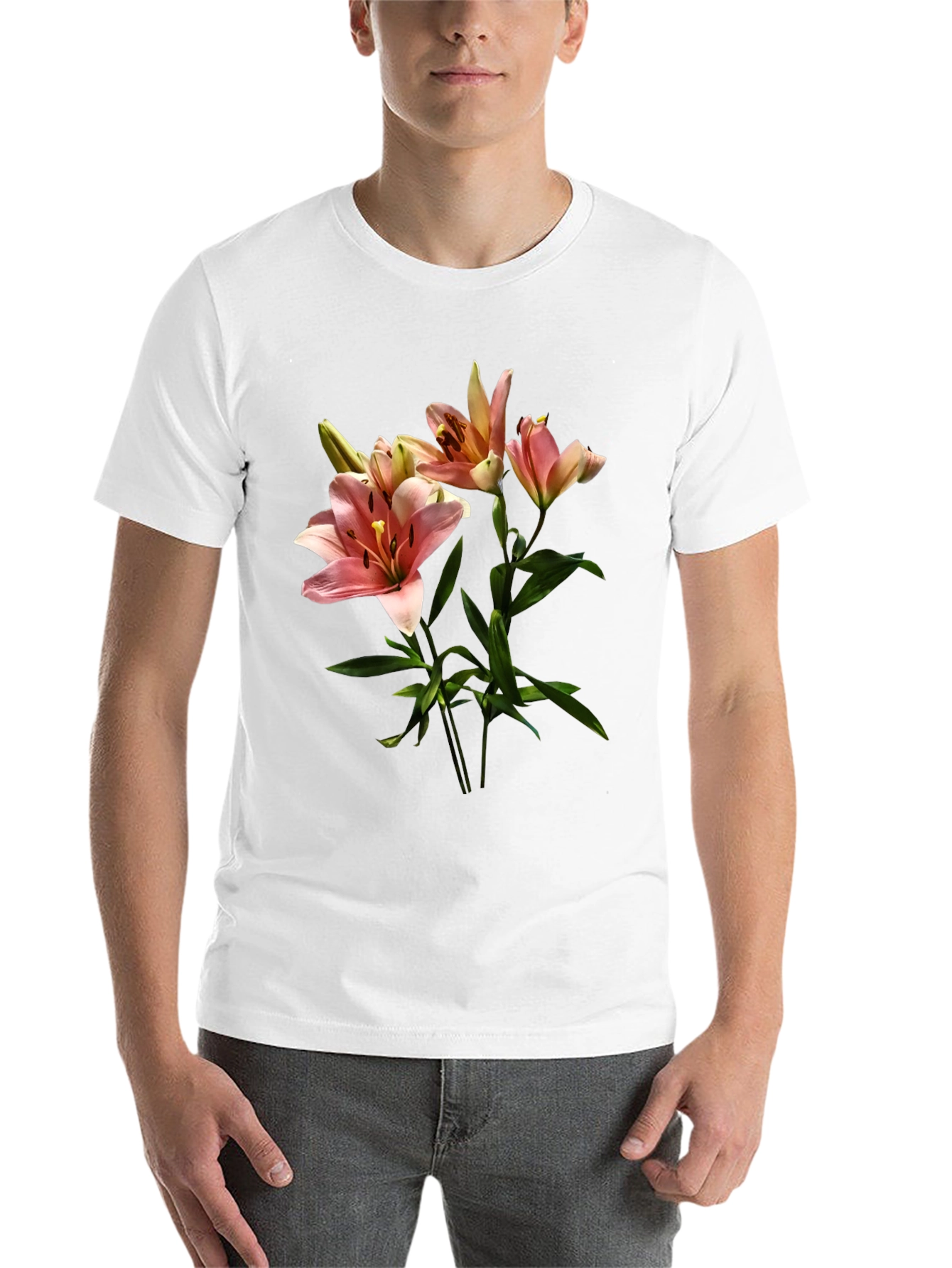 Black Floral Lily Print Black T-Shirt view 14