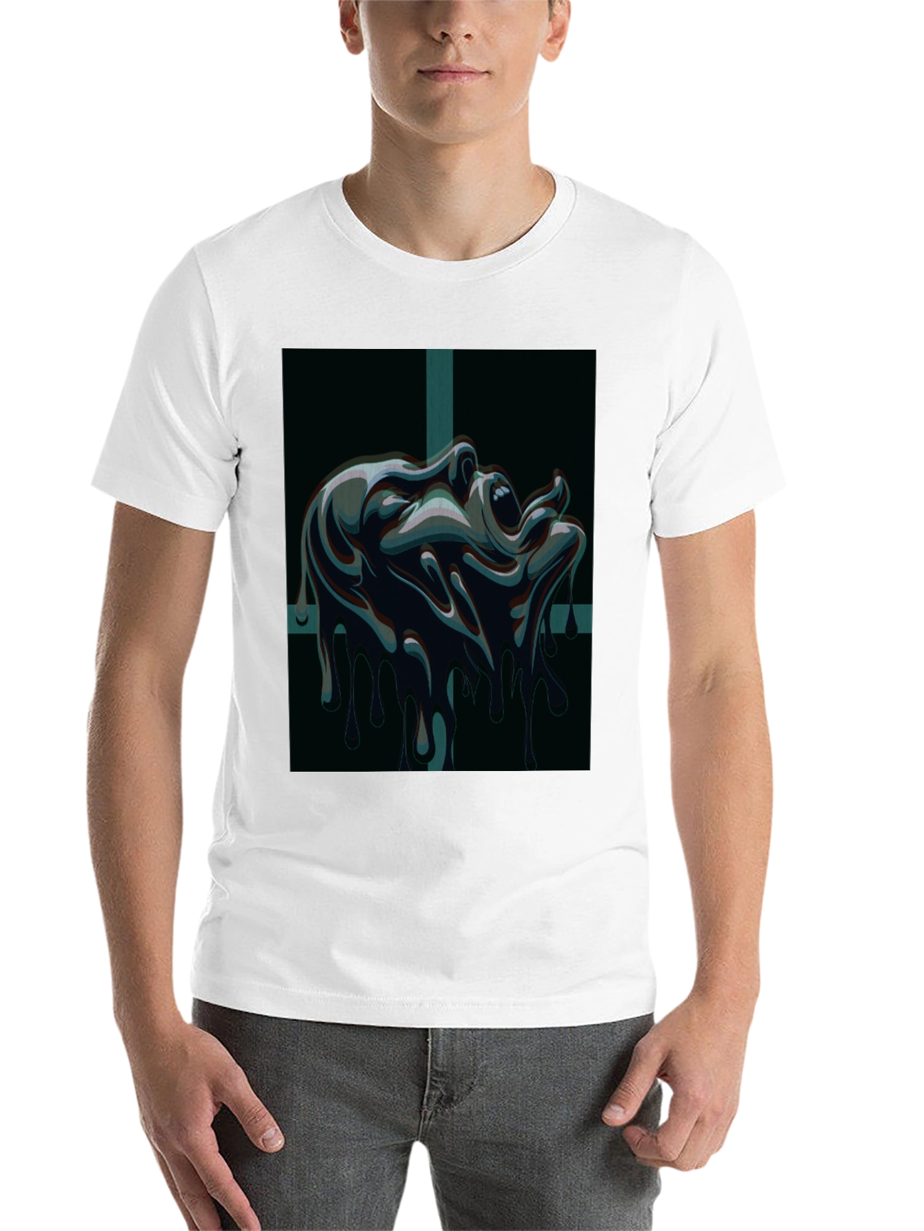 Black Melting Face Graphic Tee - Dark & Edgy Design view 14