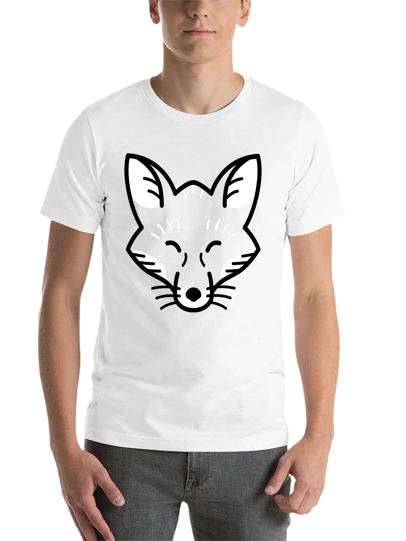 Black Black Fox Face Graphic Tee - Casual Crew Neck T-Shirt view 14