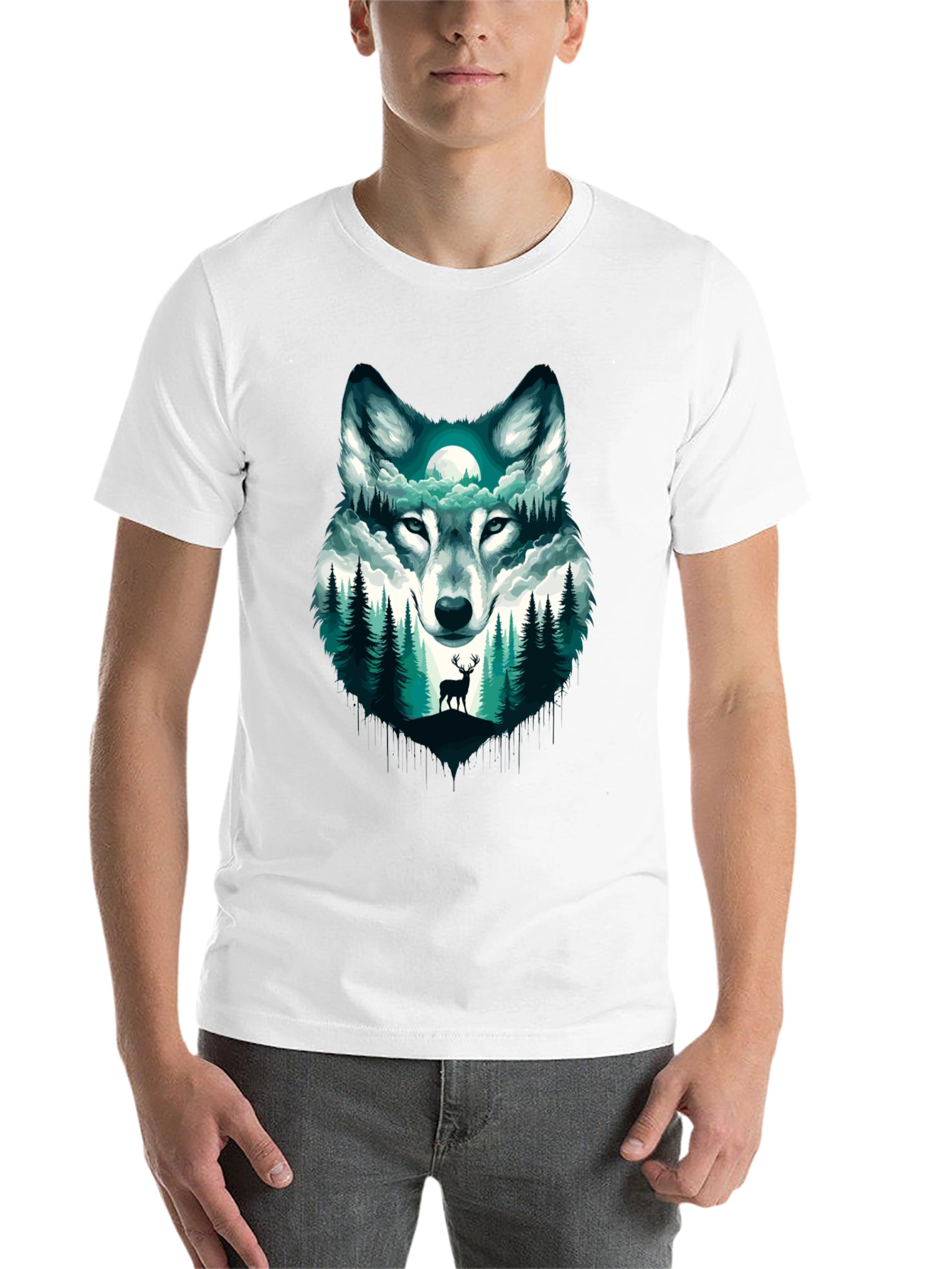Black Wolf & Forest Graphic Tee - Nature Inspired Design view 14