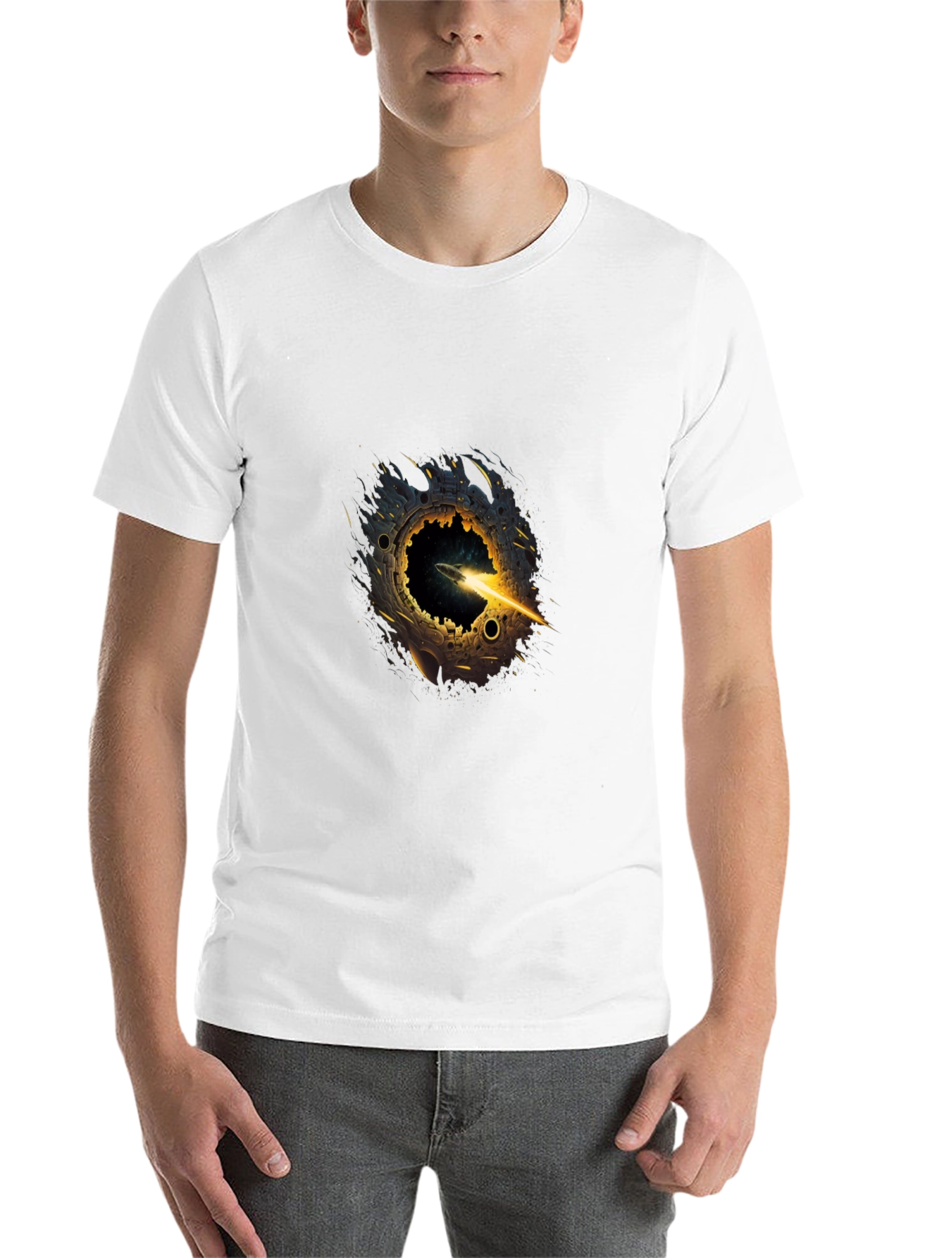 Black Black T-Shirt with Sci-Fi Portal Graphic view 14