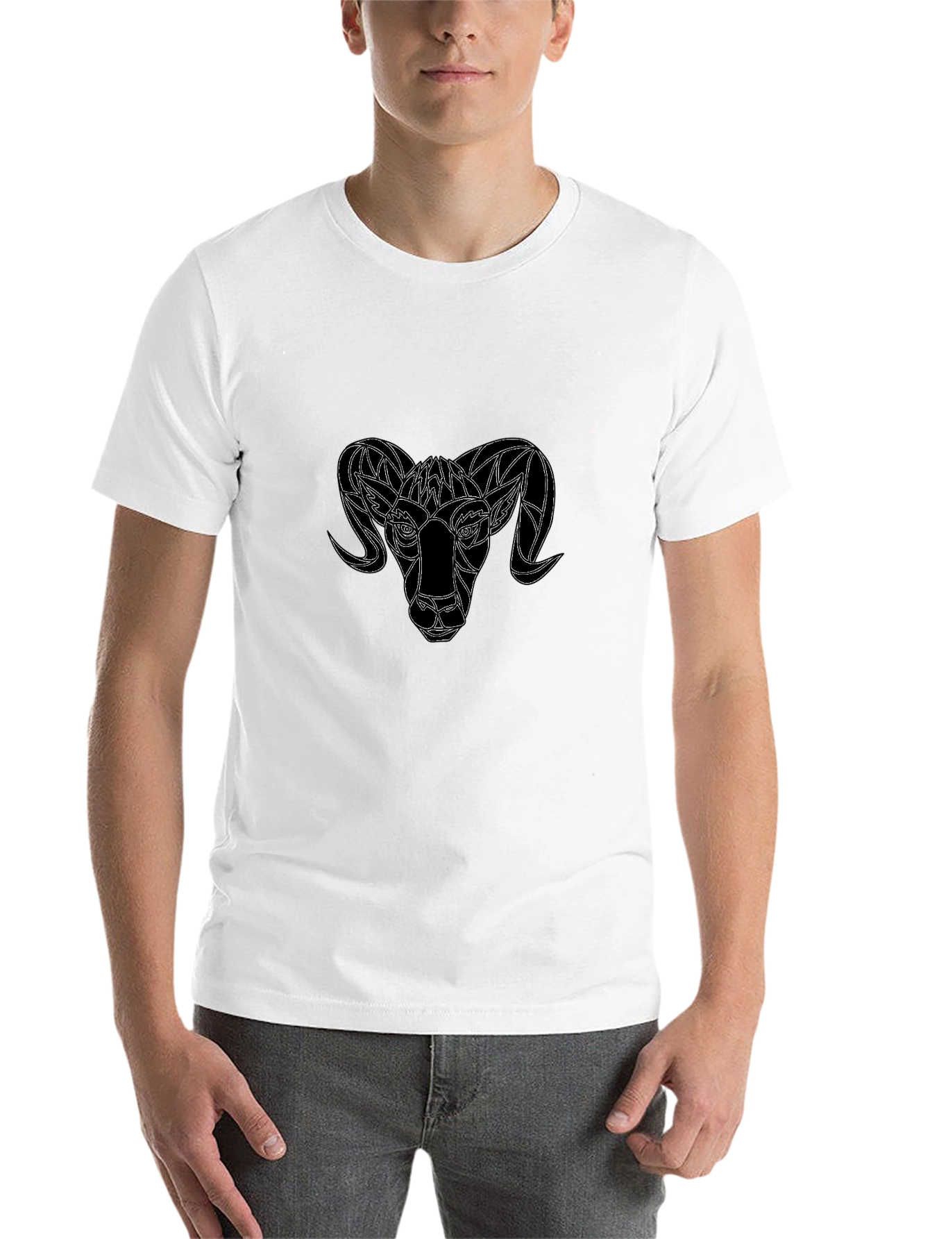 Black Geometric Ram Head Graphic Black T-Shirt view 14