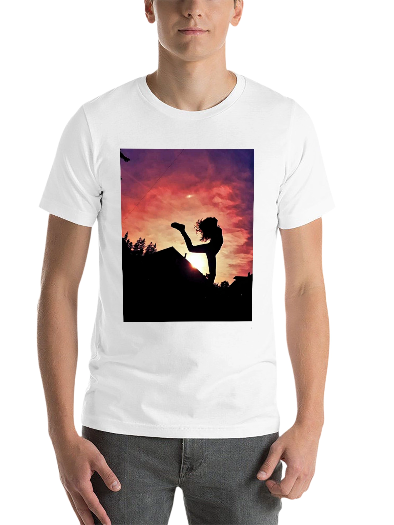 Black Silhouette Sunset Graphic Tee - Black Cotton Blend view 14