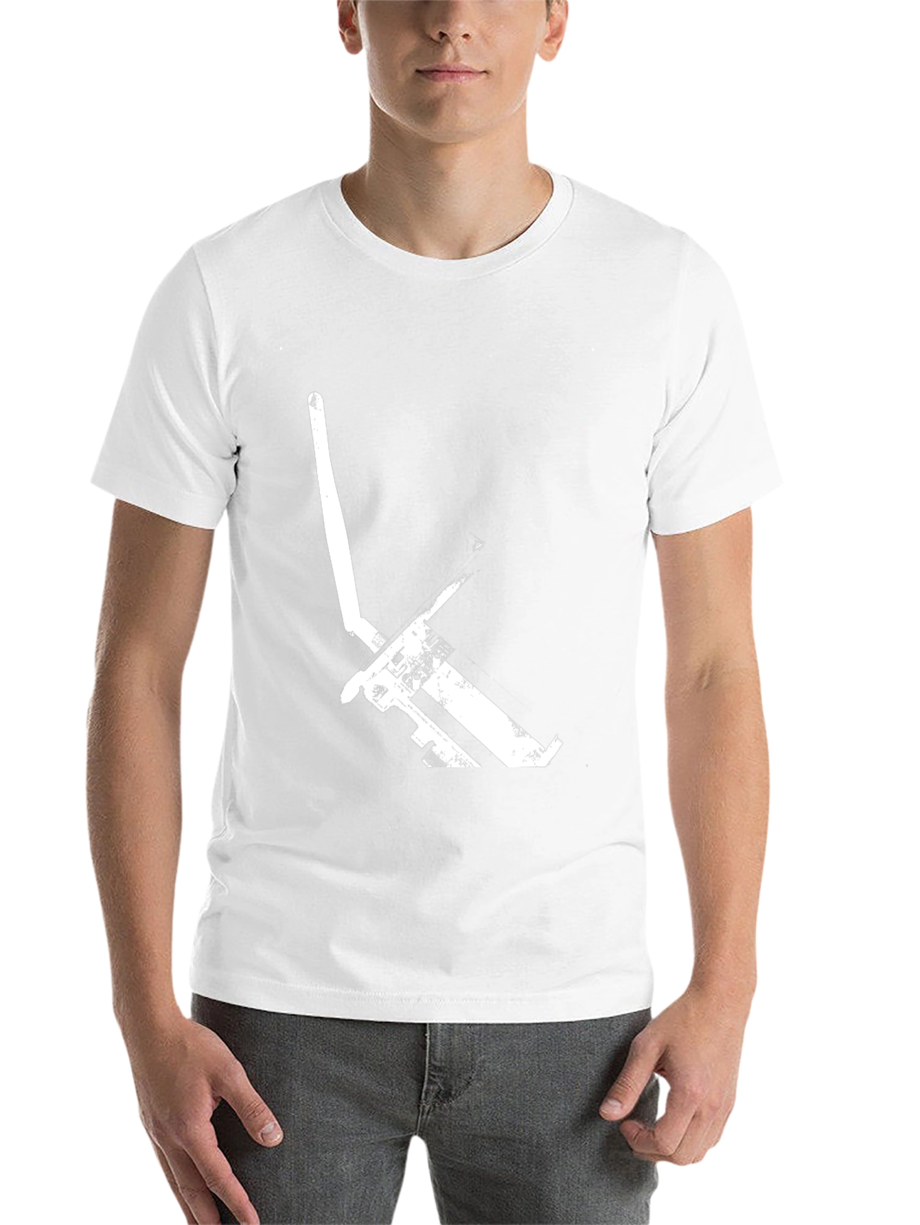 Black Graphic Tee: Minimalist White Pickaxe Print - Black Cotton T-Shirt view 14