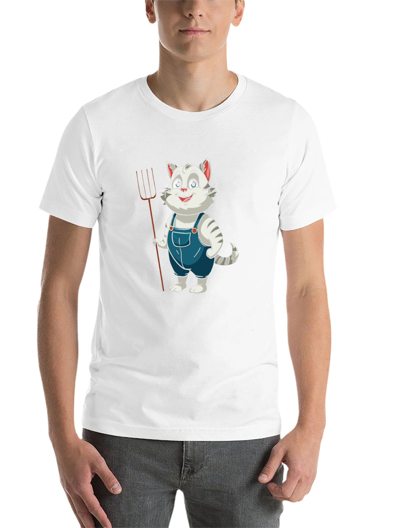 Black Cartoon Cat Farmer Black T-Shirt view 14