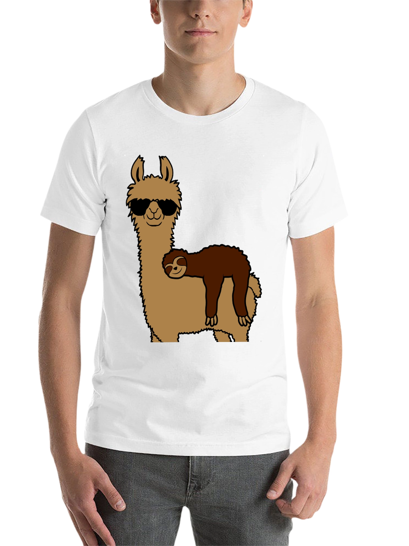 Black Cool Llama & Sloth Graphic T-Shirt view 14
