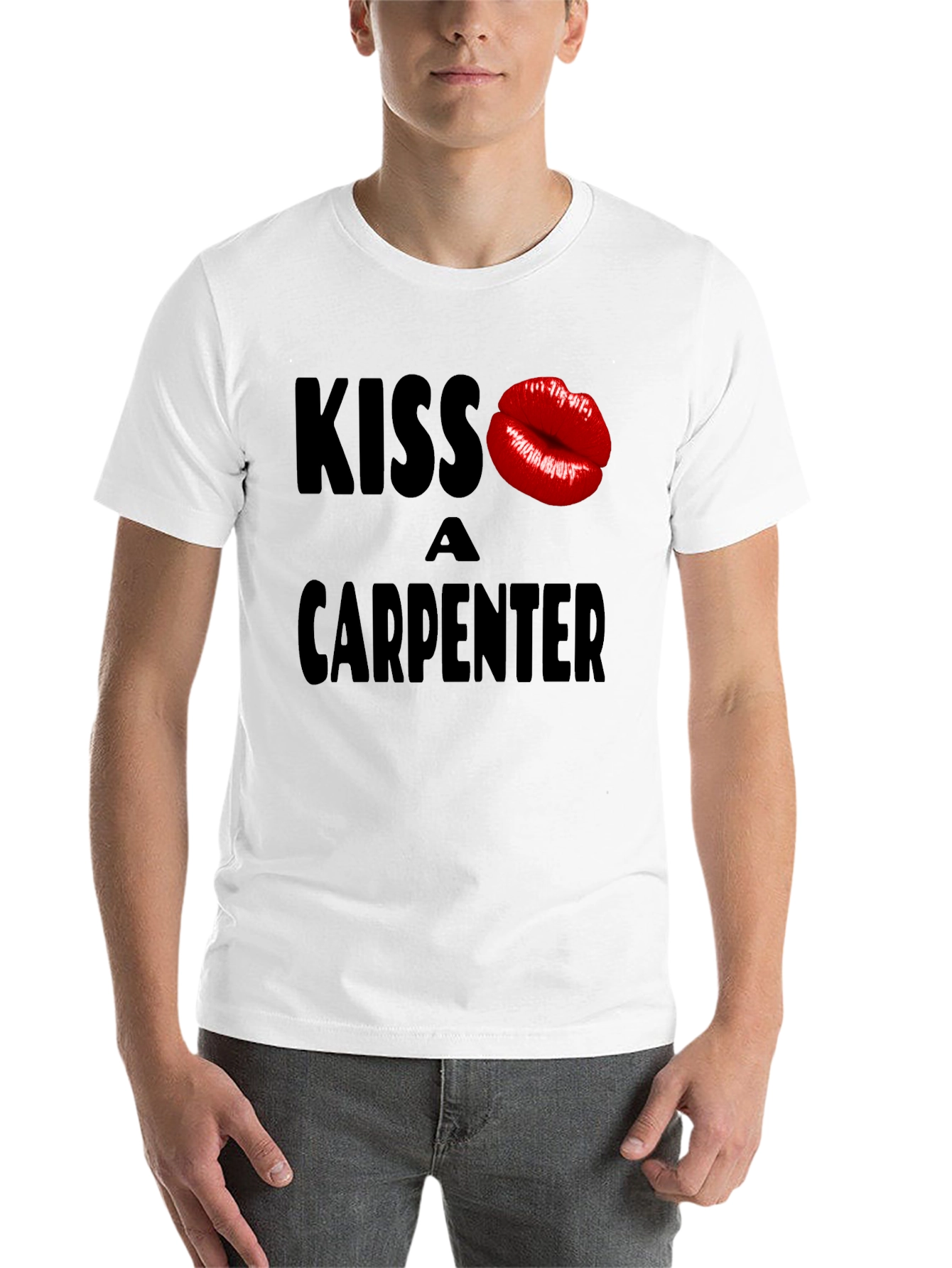 Black Kiss a Carpenter Graphic T-Shirt - Novelty Crew Neck Tee view 14