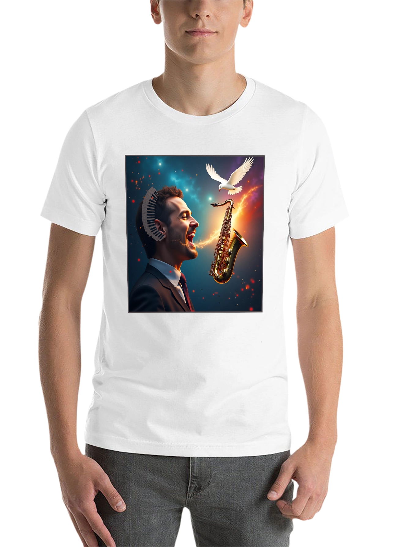 Black Musical Mind T-Shirt - Artistic Saxophone Design view 14