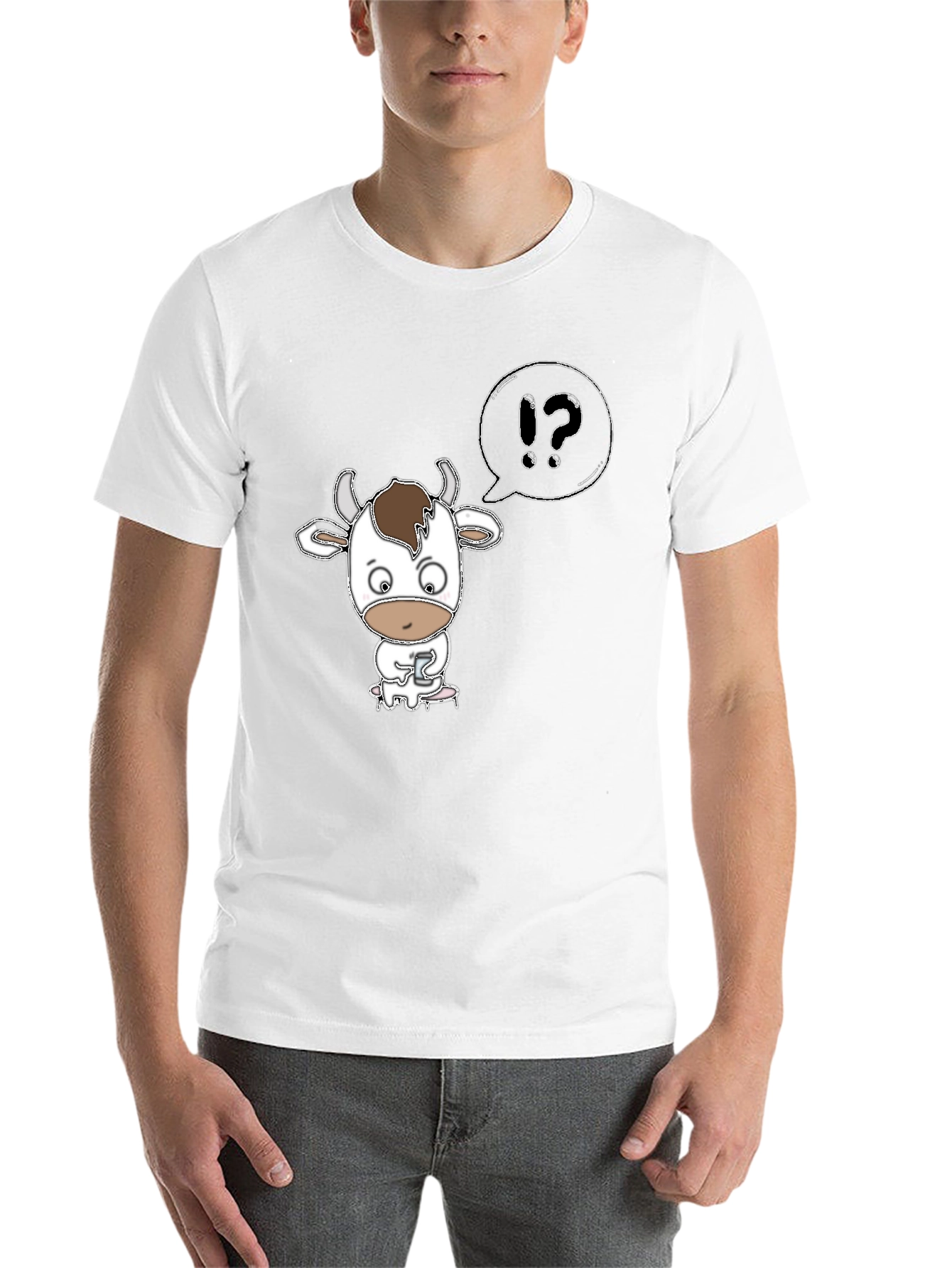 Black Cow Cartoon T-Shirt: "What?" Black Tee view 14