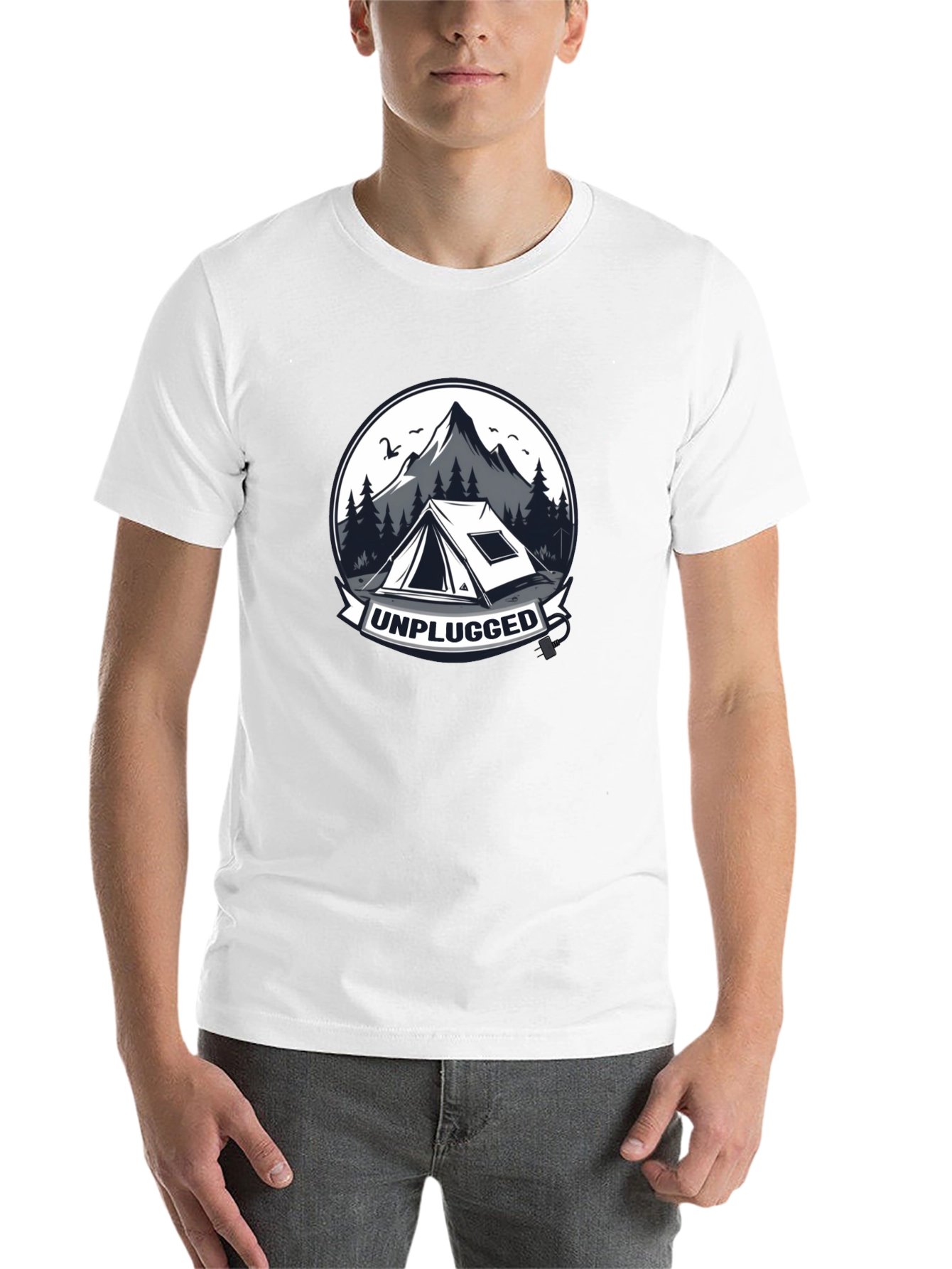 Black Unplugged Camping Graphic T-Shirt view 14