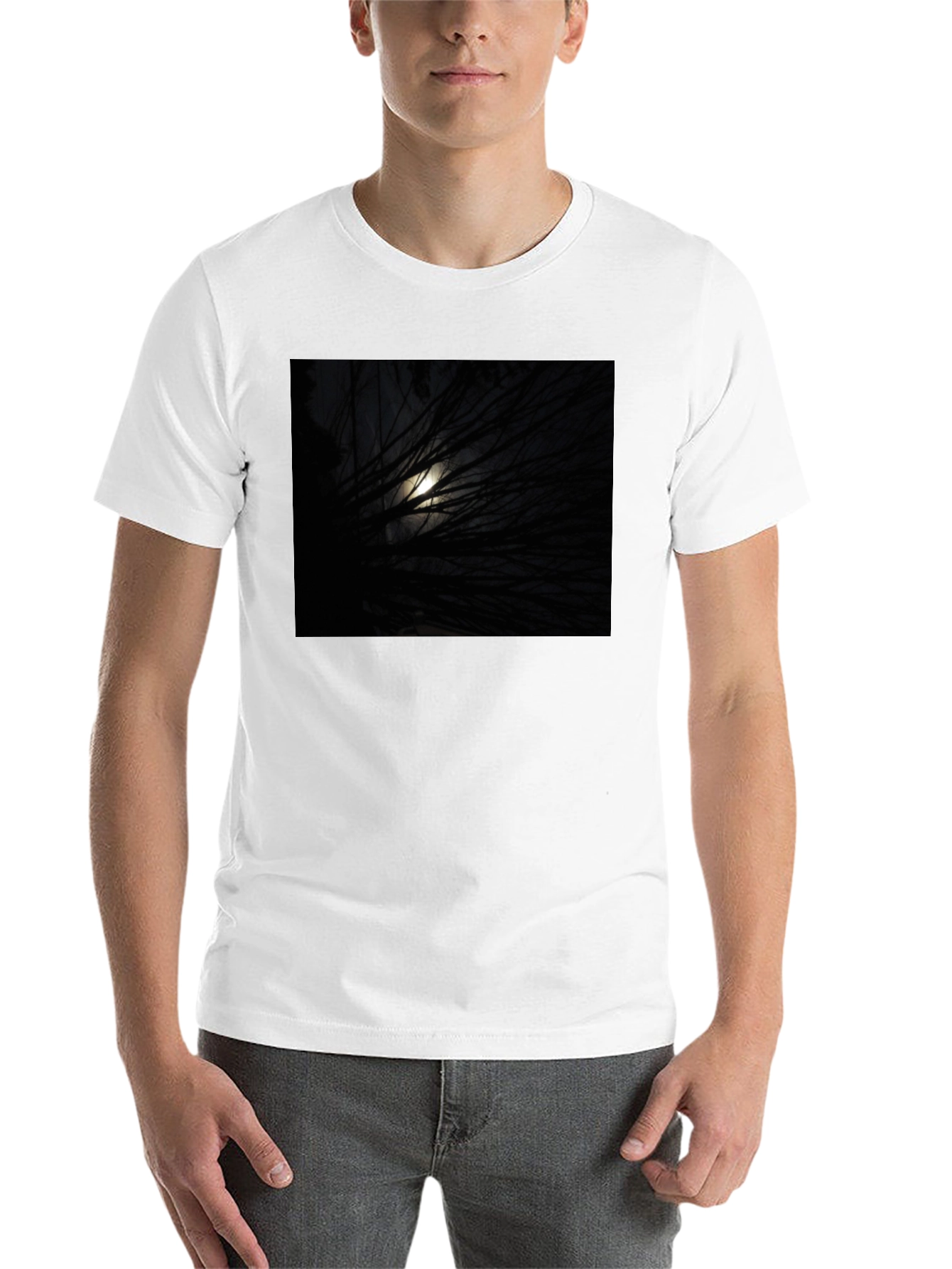 Black Moonlit Branches Graphic Tee - Unisex Black T-Shirt view 14