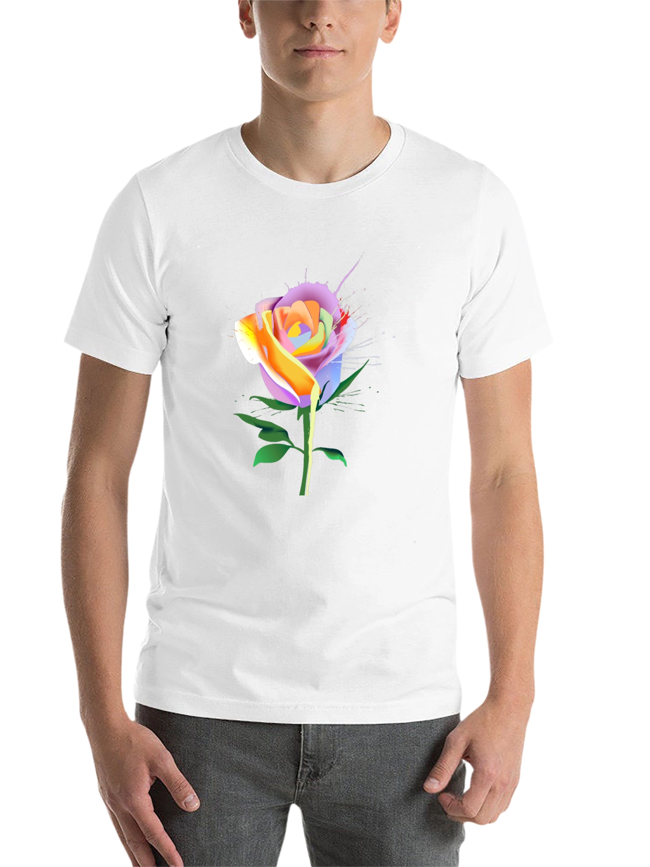 Black Rainbow Rose Graphic Tee - Unique Floral Design view 14