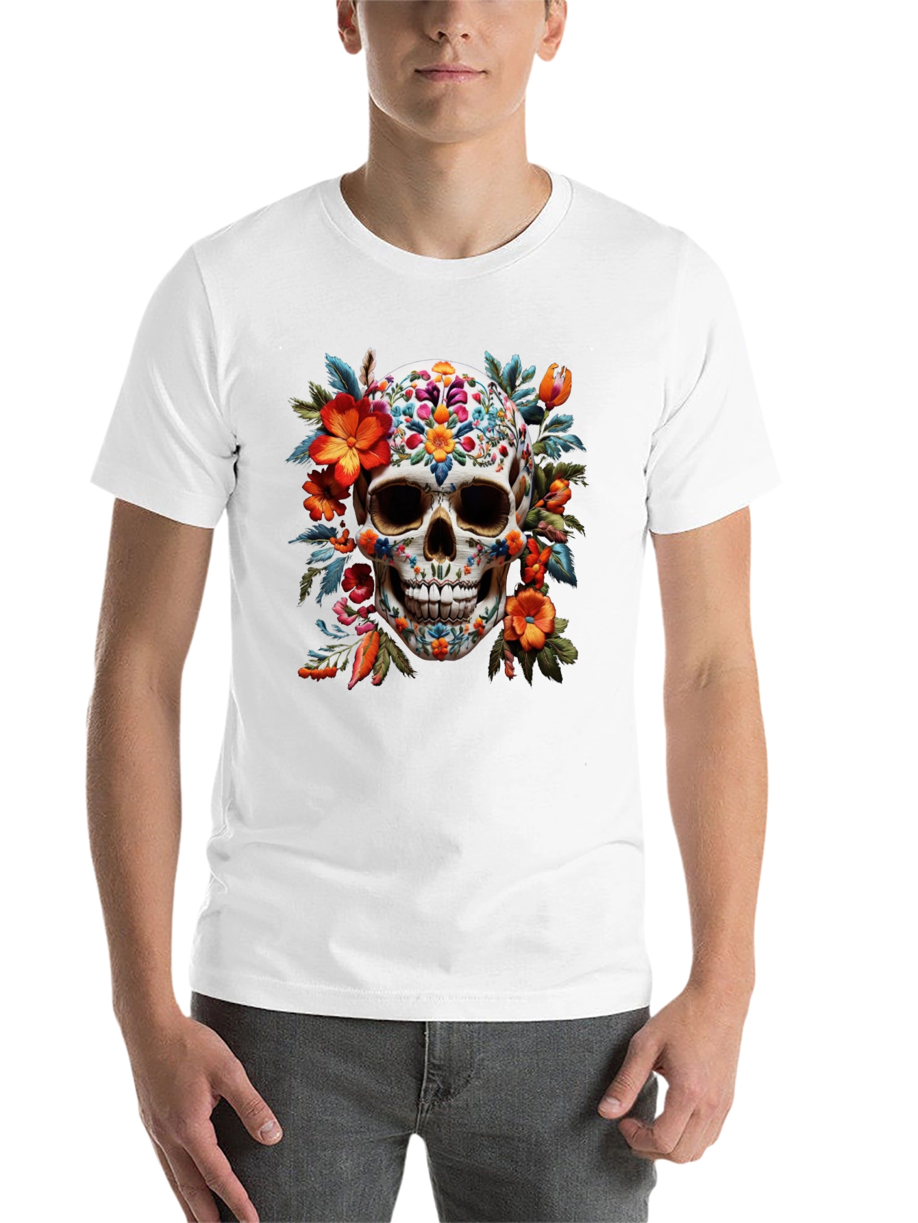 Black Floral Skull Graphic Tee - Day of the Dead view 14