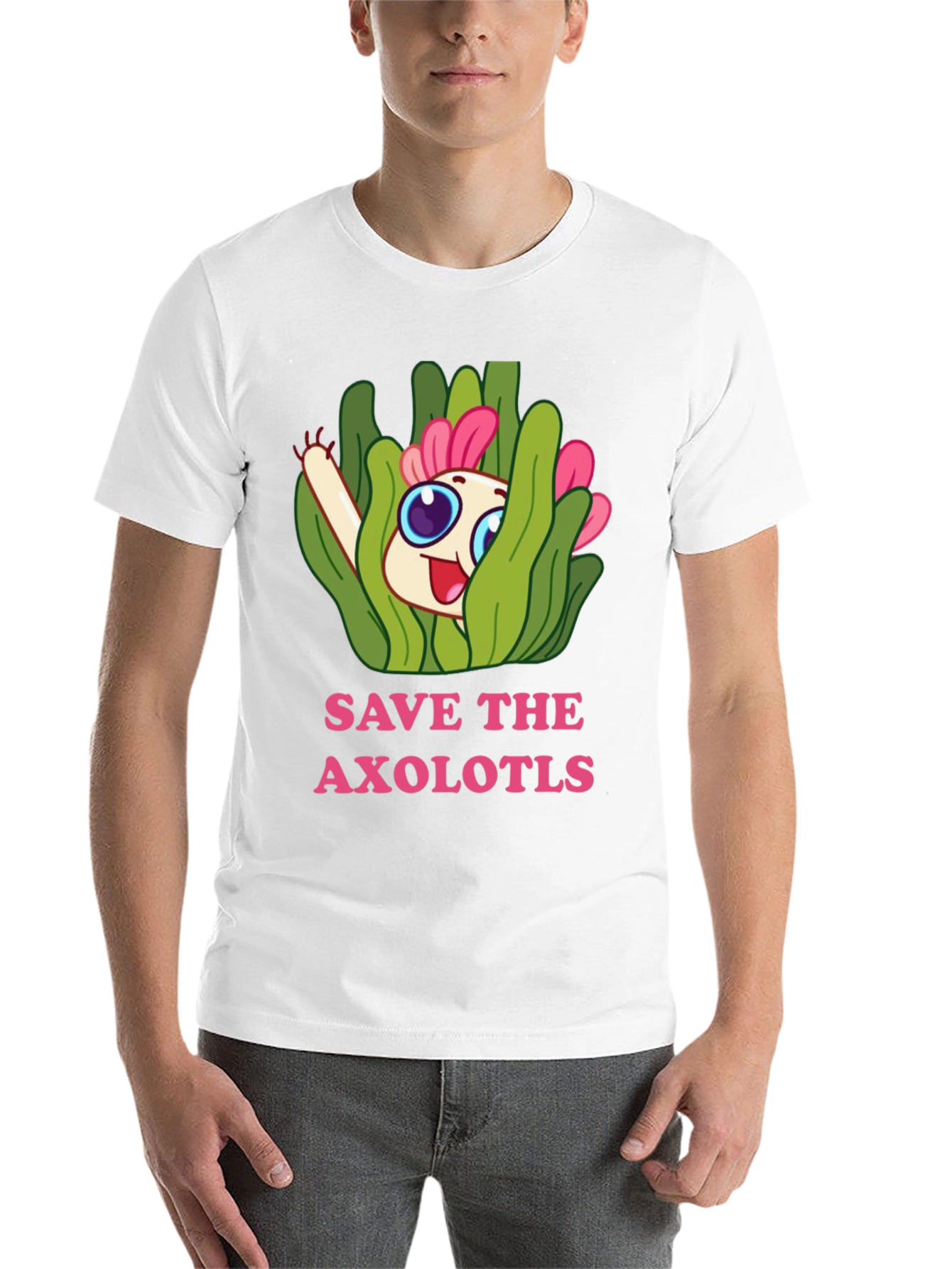Black Save the Axolotls Cartoon Graphic T-Shirt view 14