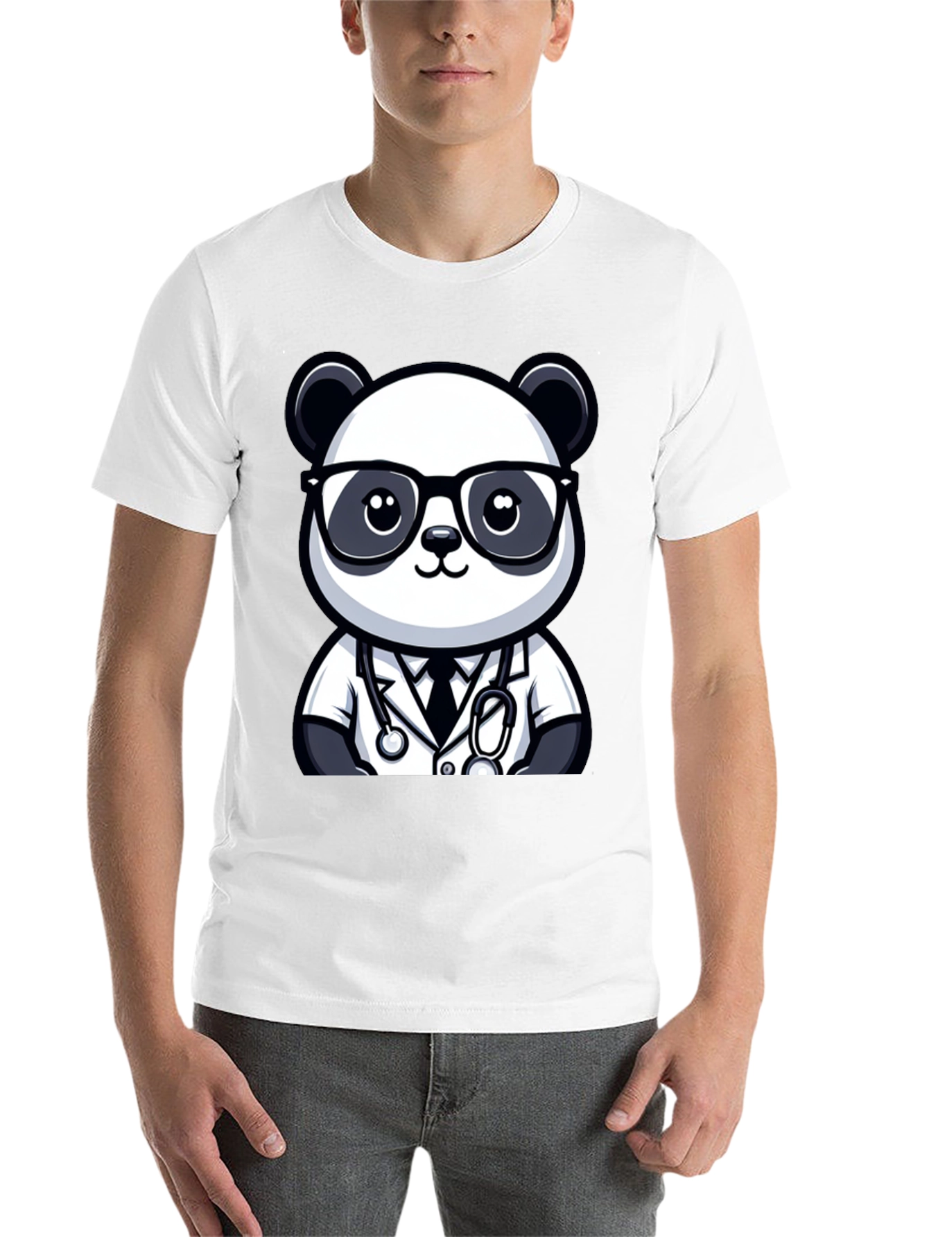 Black Panda Doctor T-Shirt - Cute Cartoon Animal Tee view 14