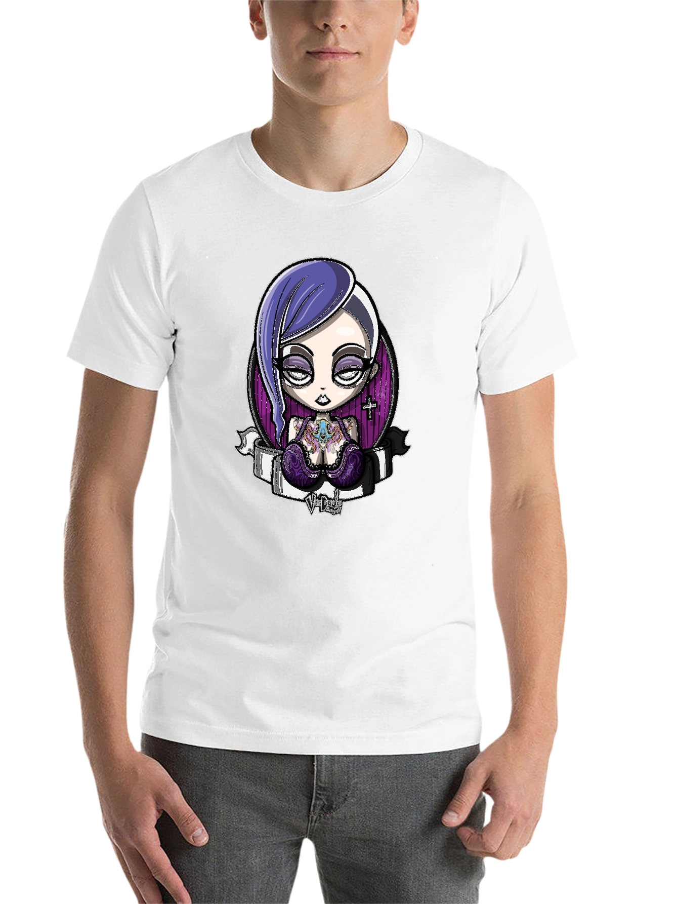 Black Gothic Cartoon Girl Graphic Black T-Shirt view 14