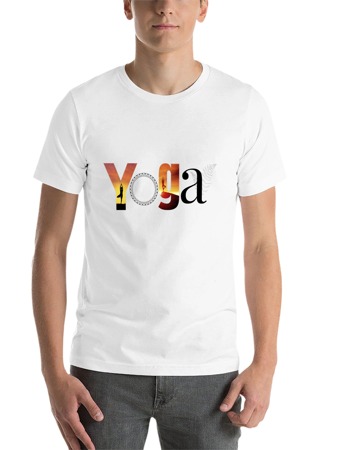 Black Yoga Sunset Graphic Tee - Black Cotton T-Shirt view 14