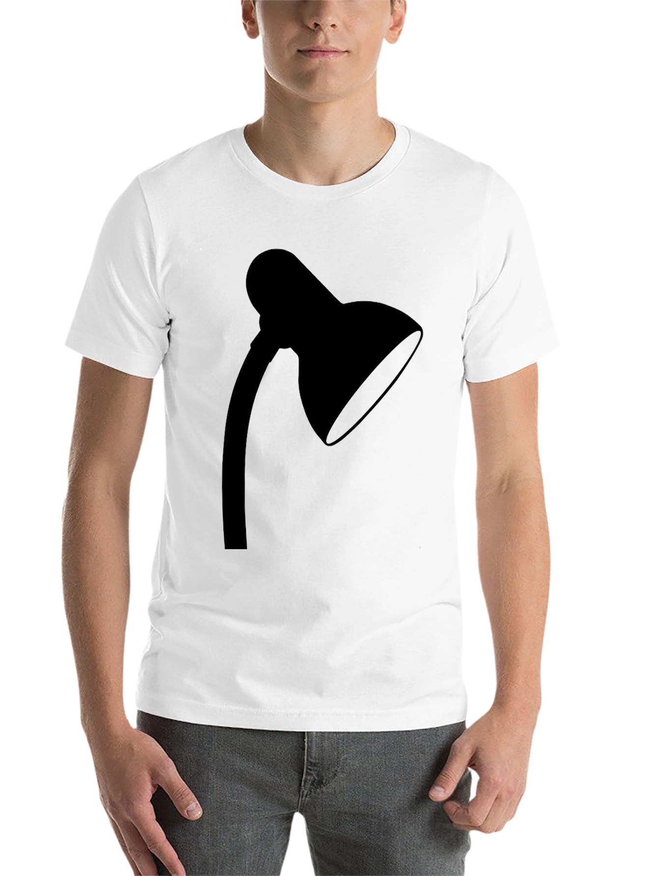 Black Minimalist Lamp Graphic Tee - Black Cotton T-Shirt view 14