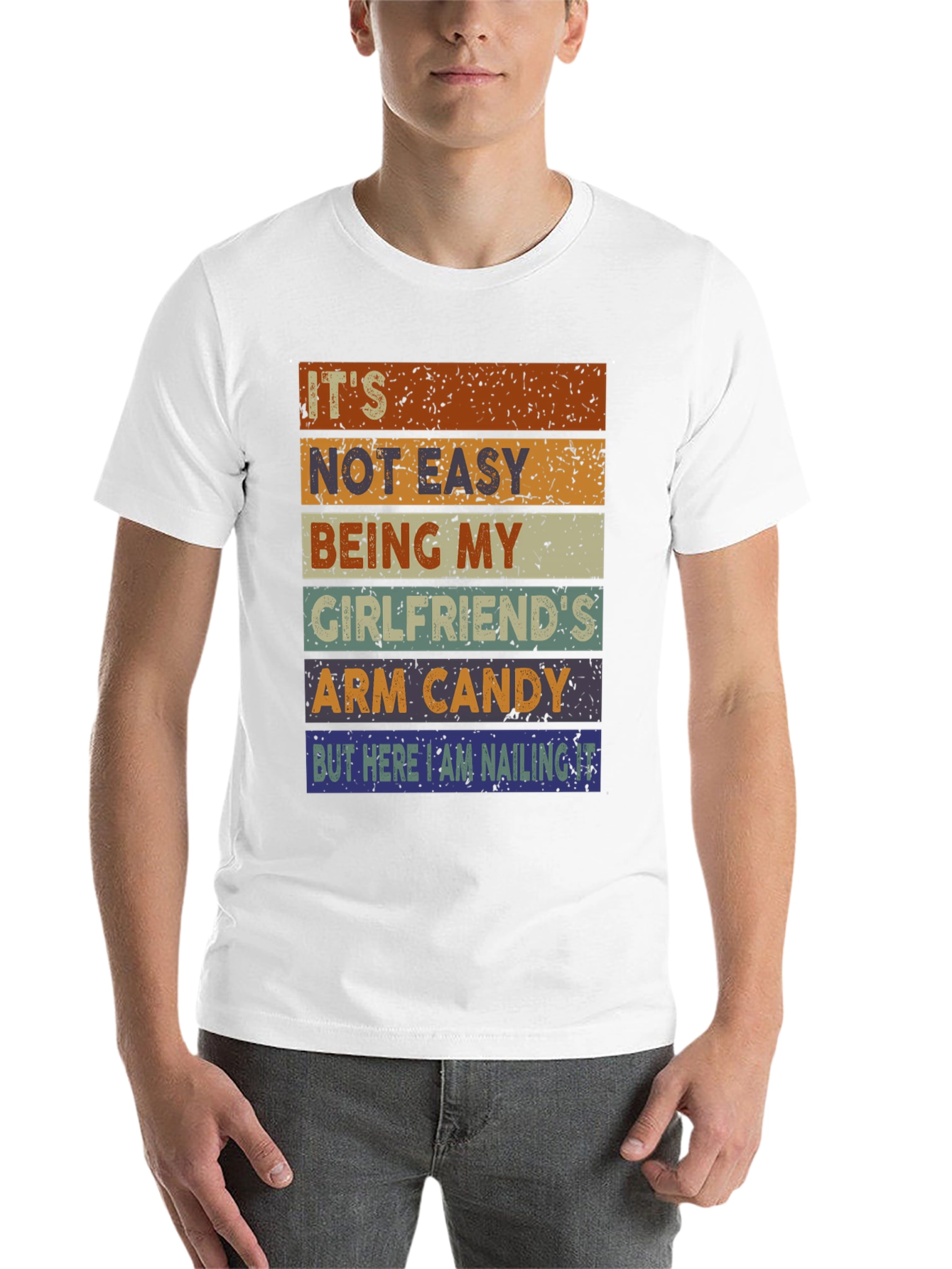 Black It's Not Easy Being My Girlfriend's Arm Candy T-Shirt view 14