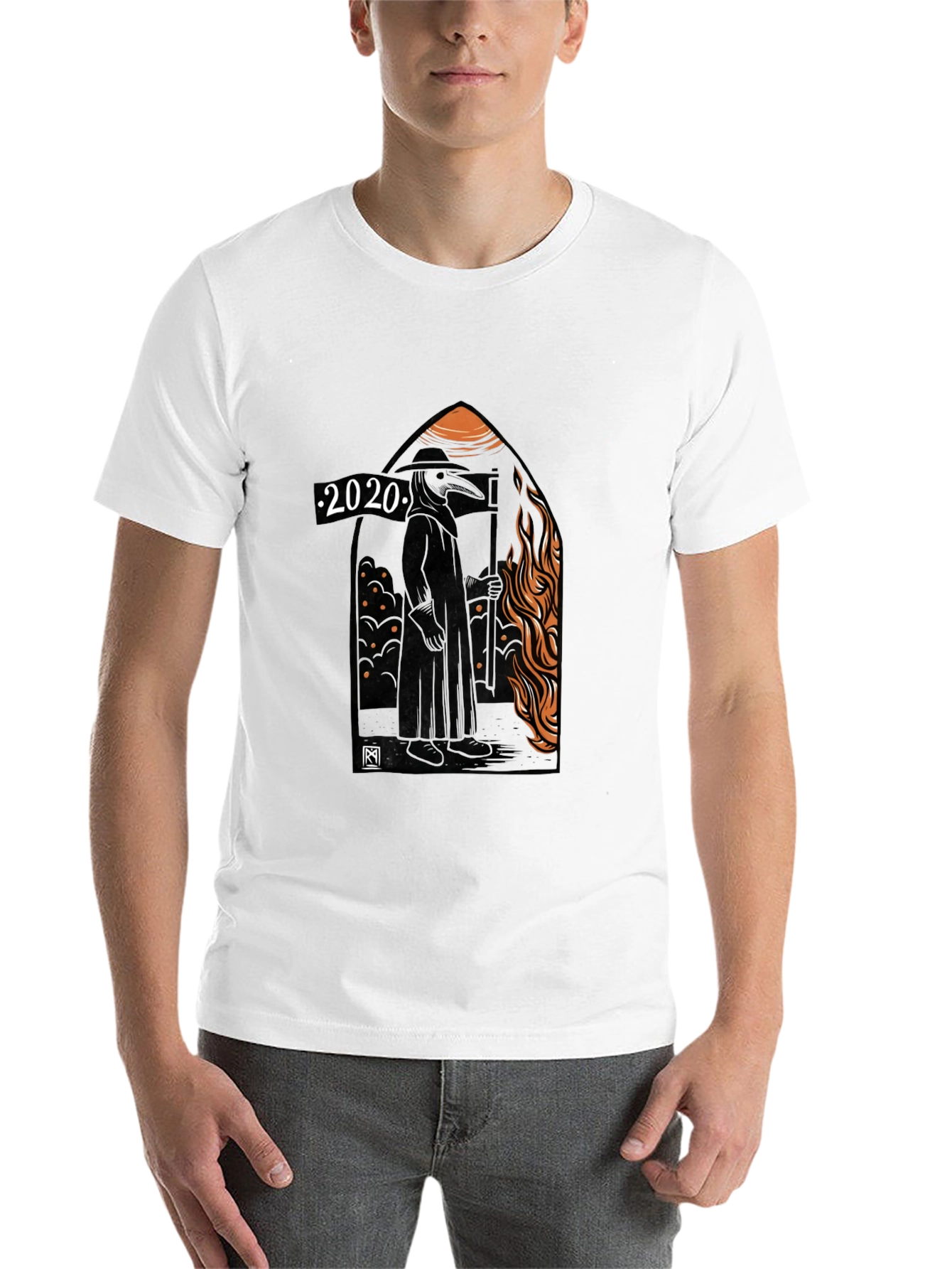 Black 2020 Plague Doctor Graphic Tee - Black Cotton T-Shirt view 14