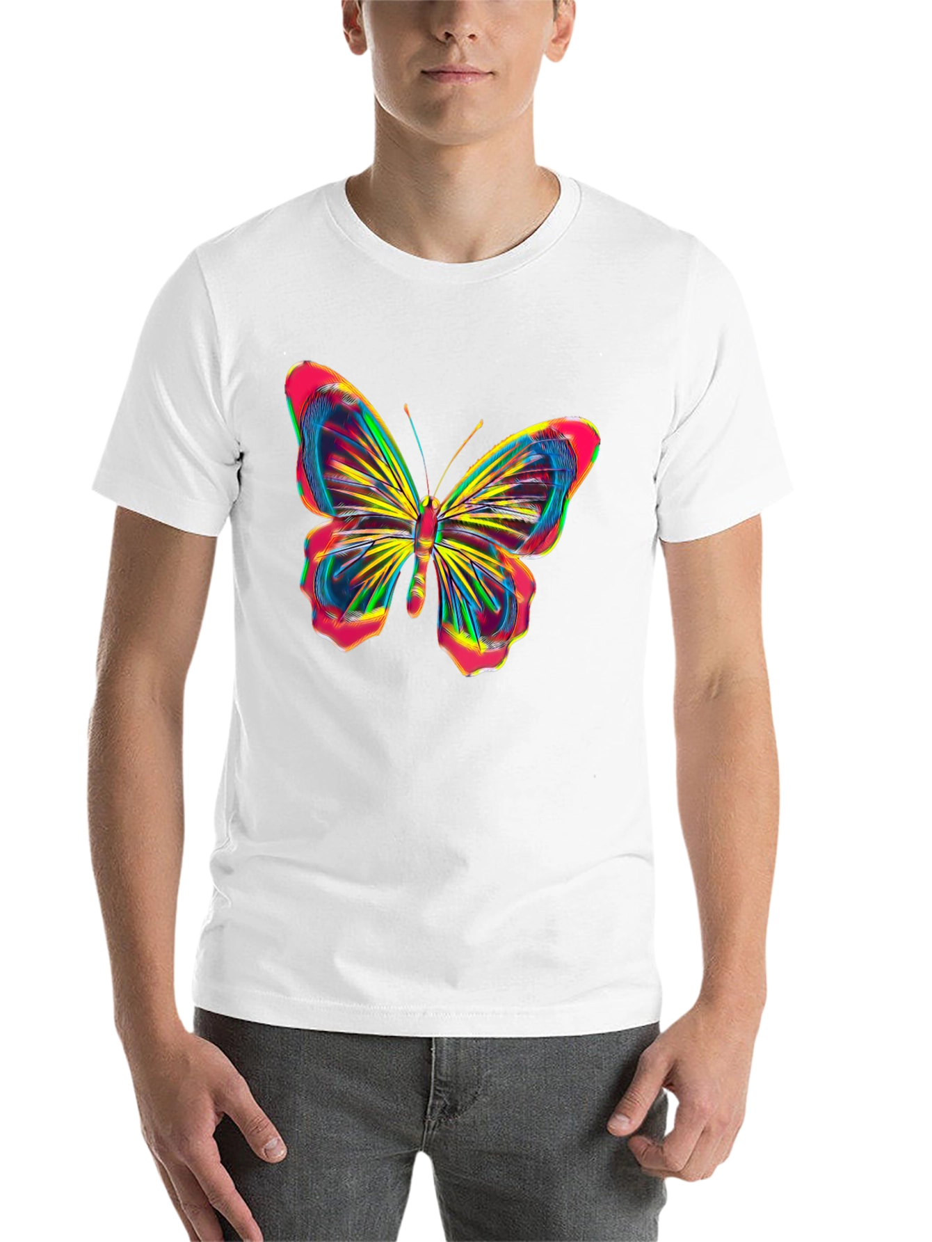Black Vibrant Butterfly Graphic Tee - Bold Black Cotton Shirt view 14