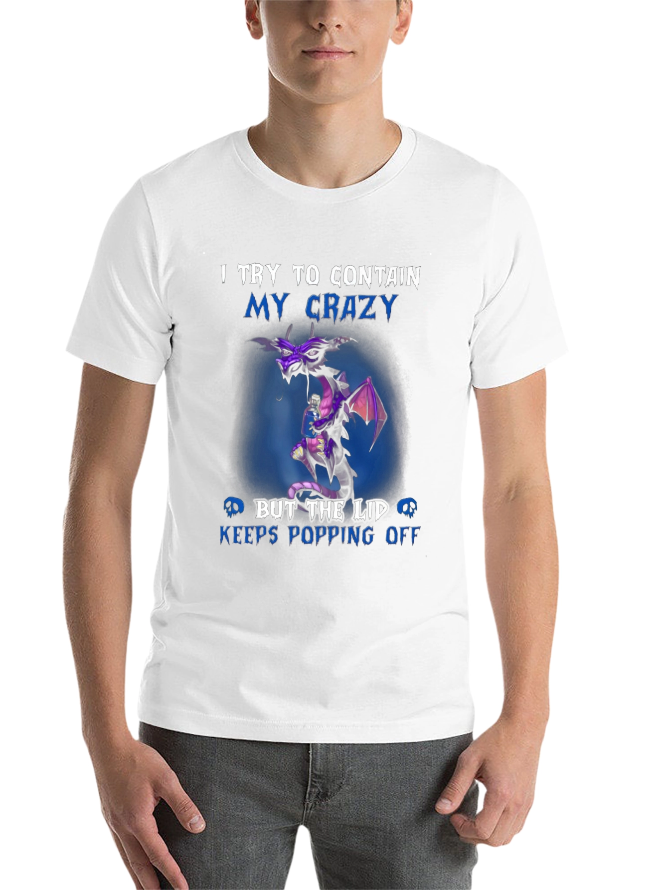 Black Funny Dragon T-Shirt - I Try to Contain My Crazy view 14
