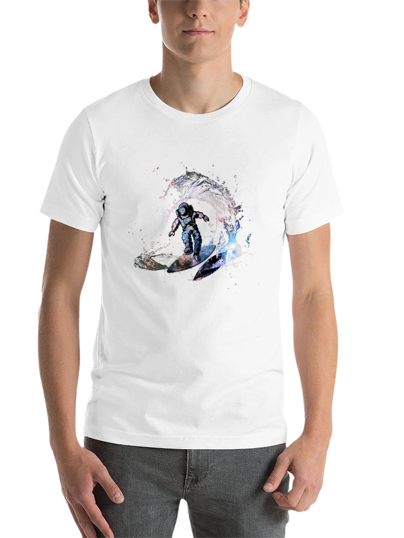 Black Astronaut Surfing Wave T-Shirt - Outer Space Design view 14