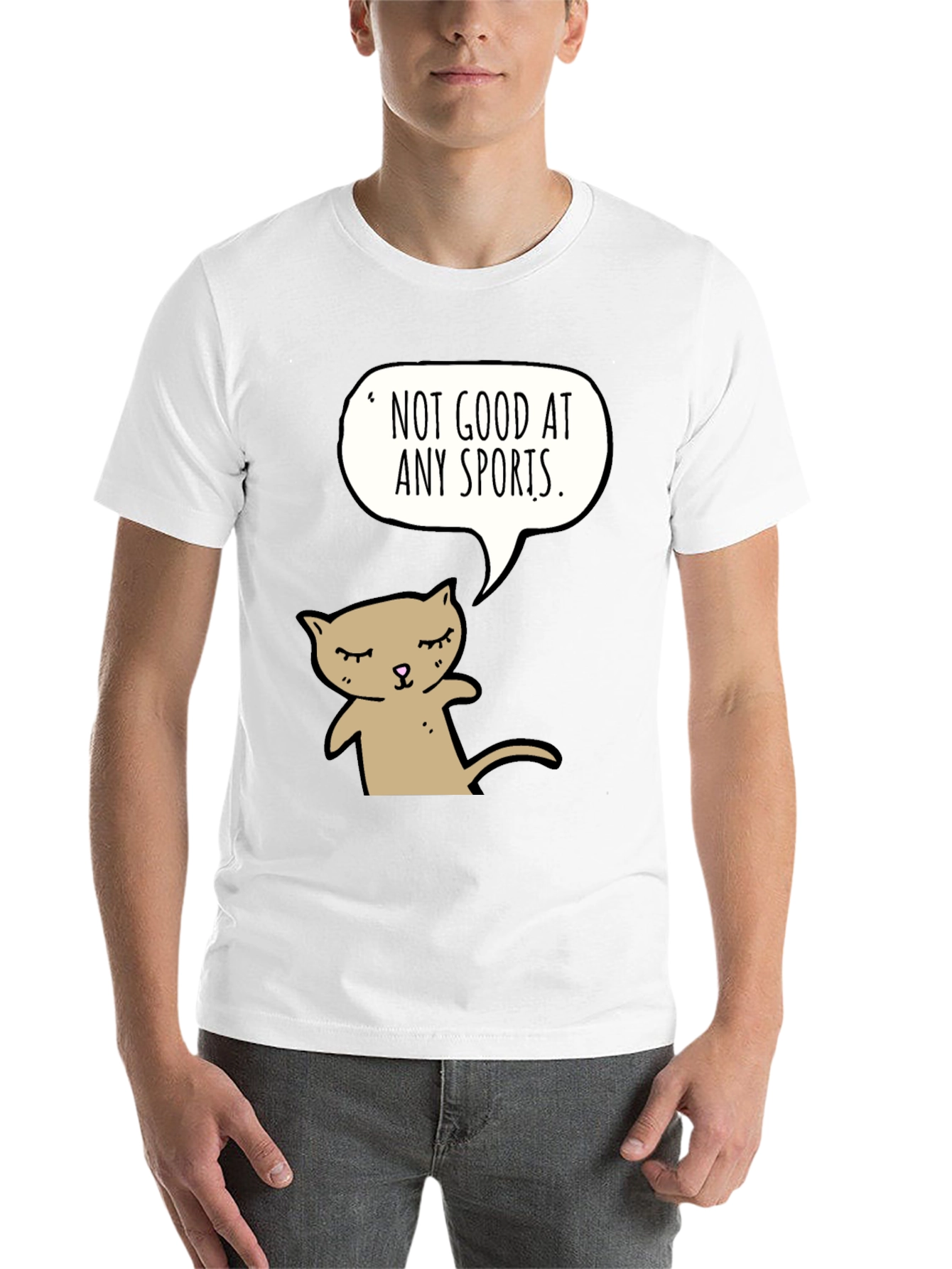 Black Funny Cat T-Shirt - "Not Good at Any Sports" view 14