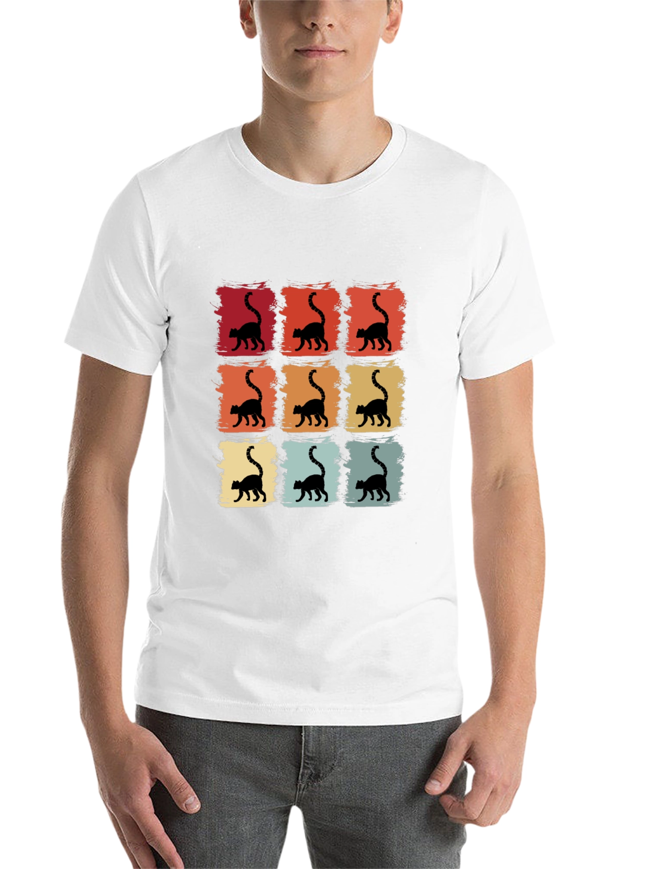Black Retro Cat Silhouette T-Shirt view 14