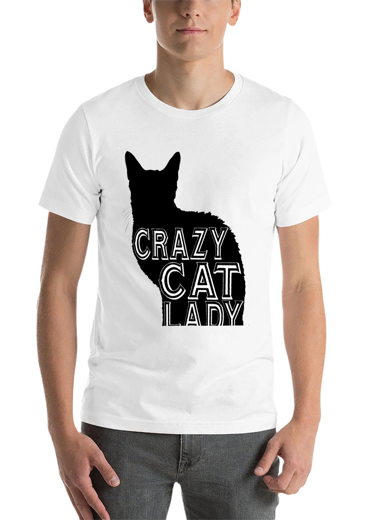 Black Crazy Cat Lady T-Shirt - Black Cat Silhouette Tee view 14