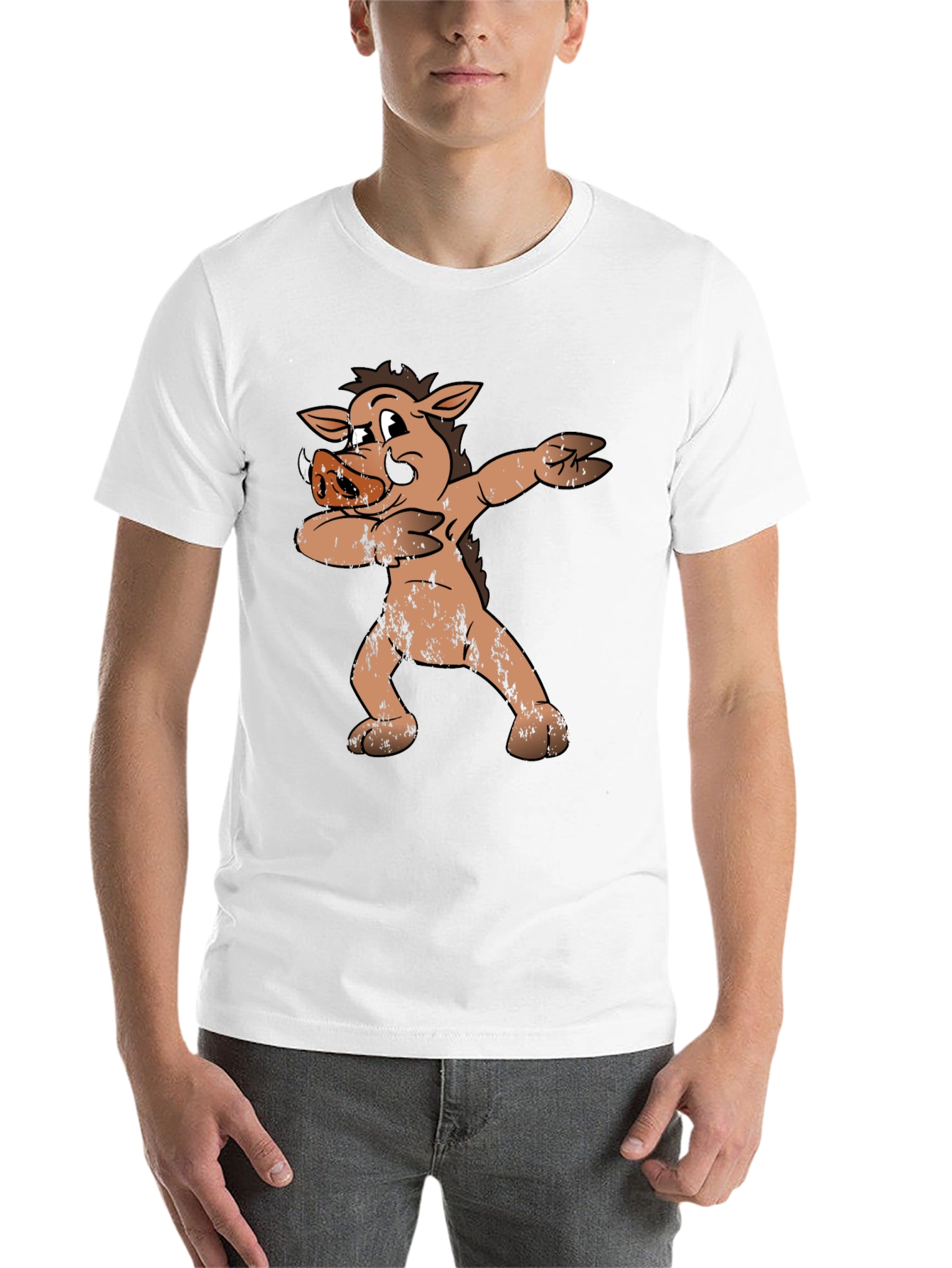 Black Dabbing Boar Graphic Tee - Funny Cartoon Pig T-Shirt view 14