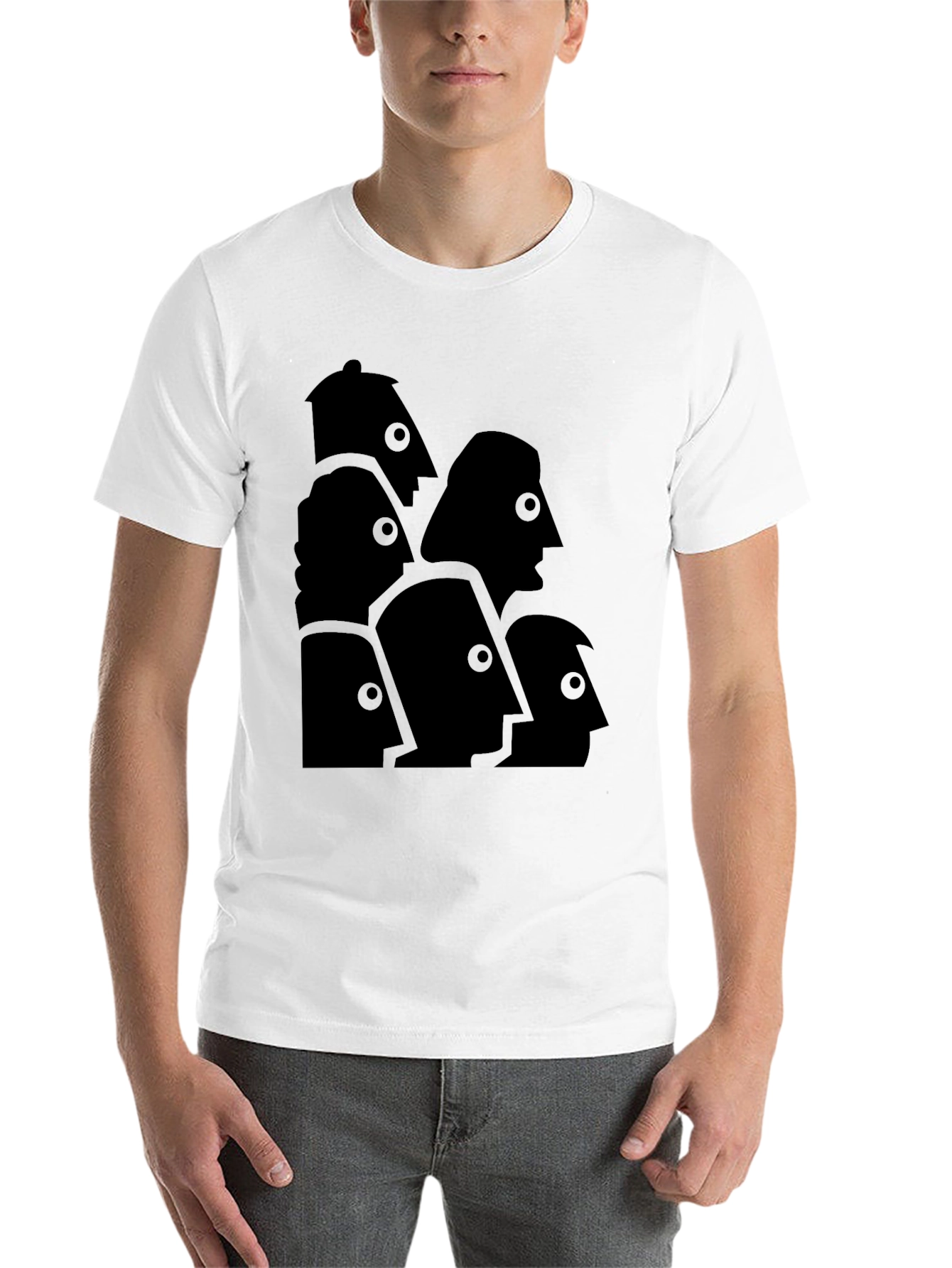 Black Abstract Faces Graphic Tee - Modern Art T-Shirt view 14