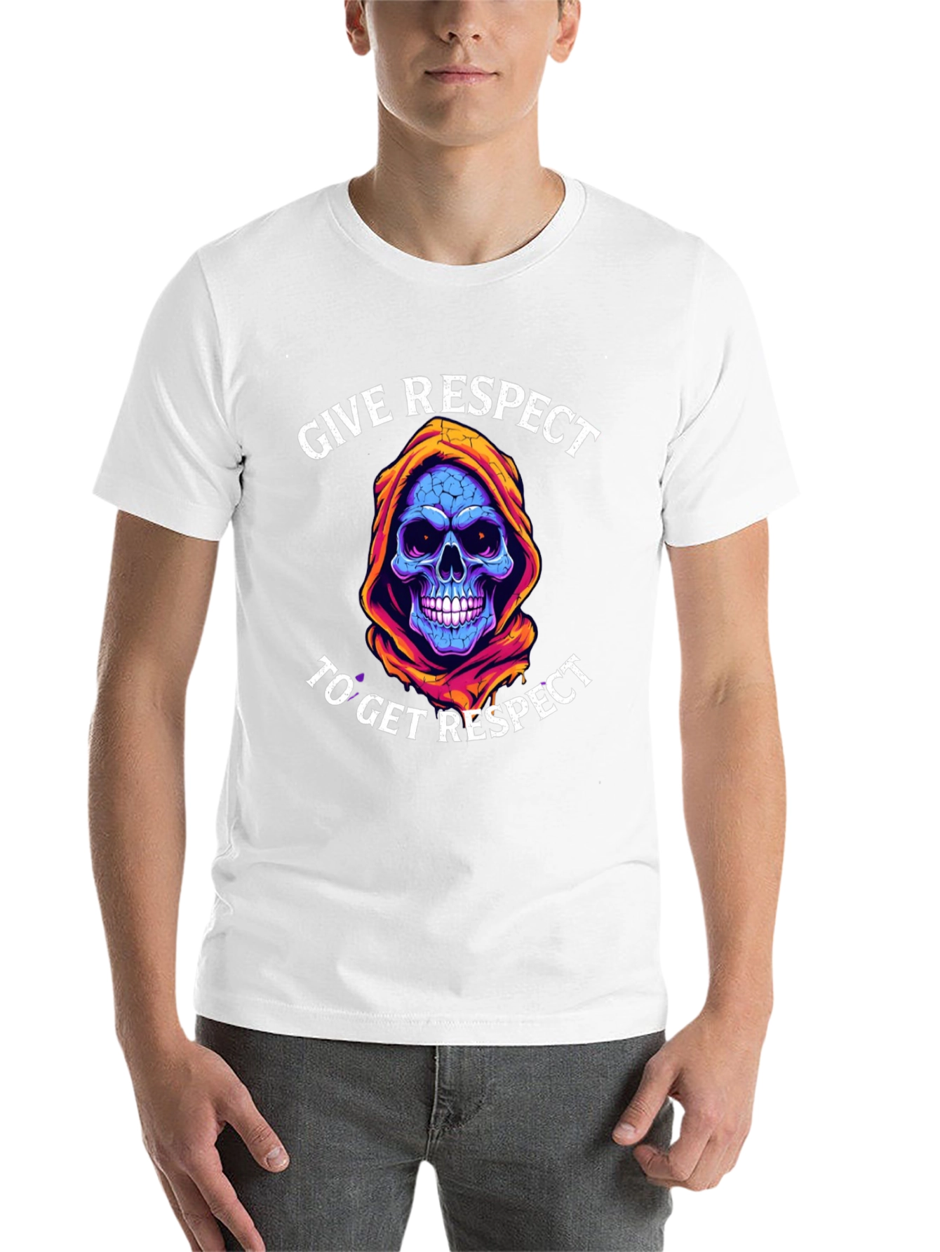 Black Give Respect T-Shirt: Skull Reaper Design view 14